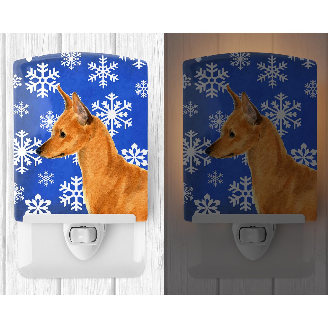Carolines Treasures Ceramic Night Light, Min Pin Snowflakes, UL-Certified, 6x4x3in, Multicolor, Model SS4604CNL