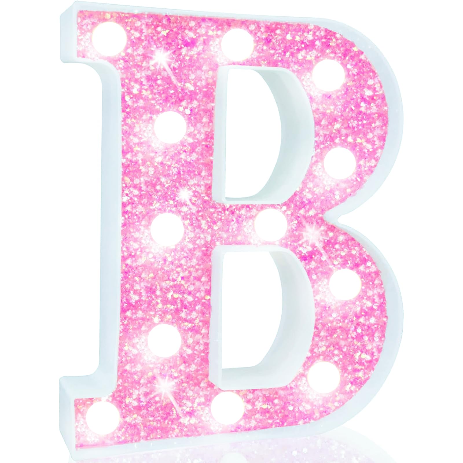 Pooqla Led Marquee Letter Lights  Light Up Pink Letters Glitter Letter Sign For Girls Gifts  Battery Powered For Night Light Birthday Party Wedding Home Bar Christmas Decoration  Cool White Pink B