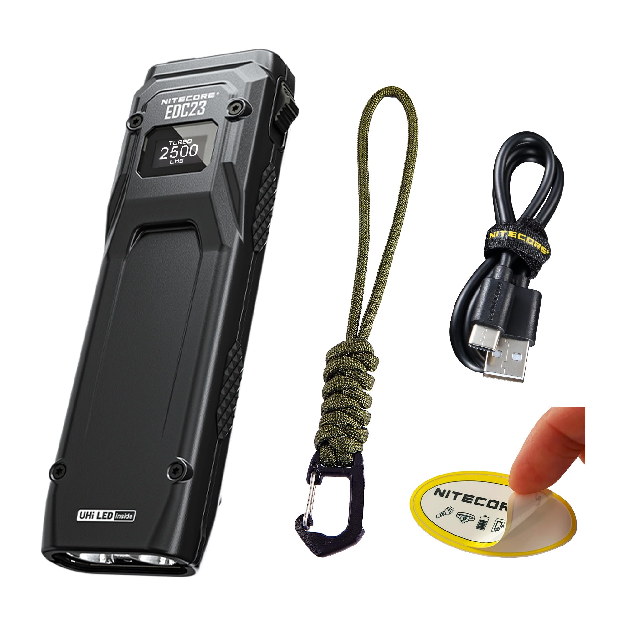 Nitecore Edc23 Edc Flashlight, 2500 Lumen Ultra-Slim Flat Shape Usb-C Rechargeable Fast Charging With Digital Oled Display, Mech