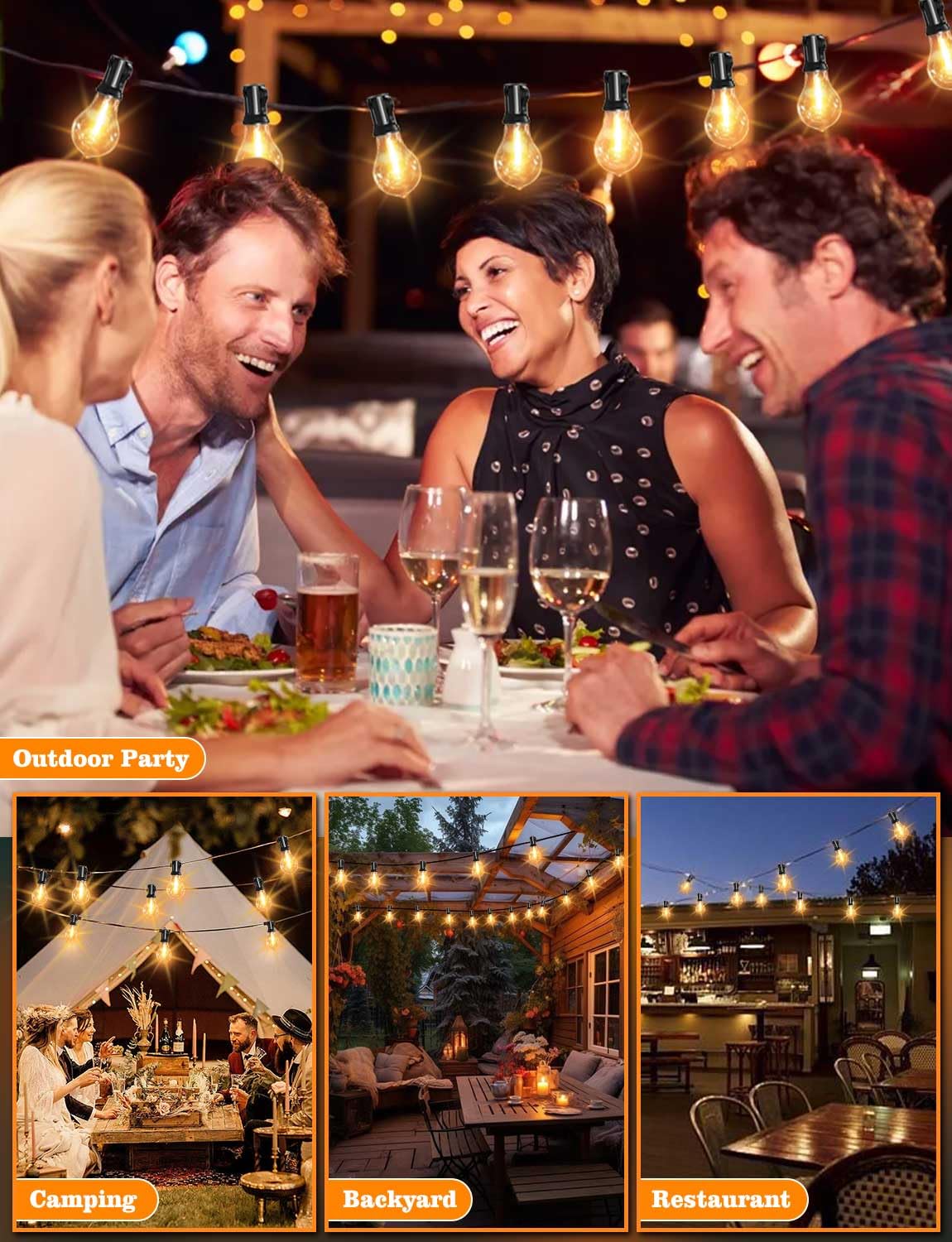 String Lights For Outside 120Ft Waterproof With 60+3Pcs A39 Shatterproof Edison Bulbs Outdoor String Lights For Patio, Yard, Caf