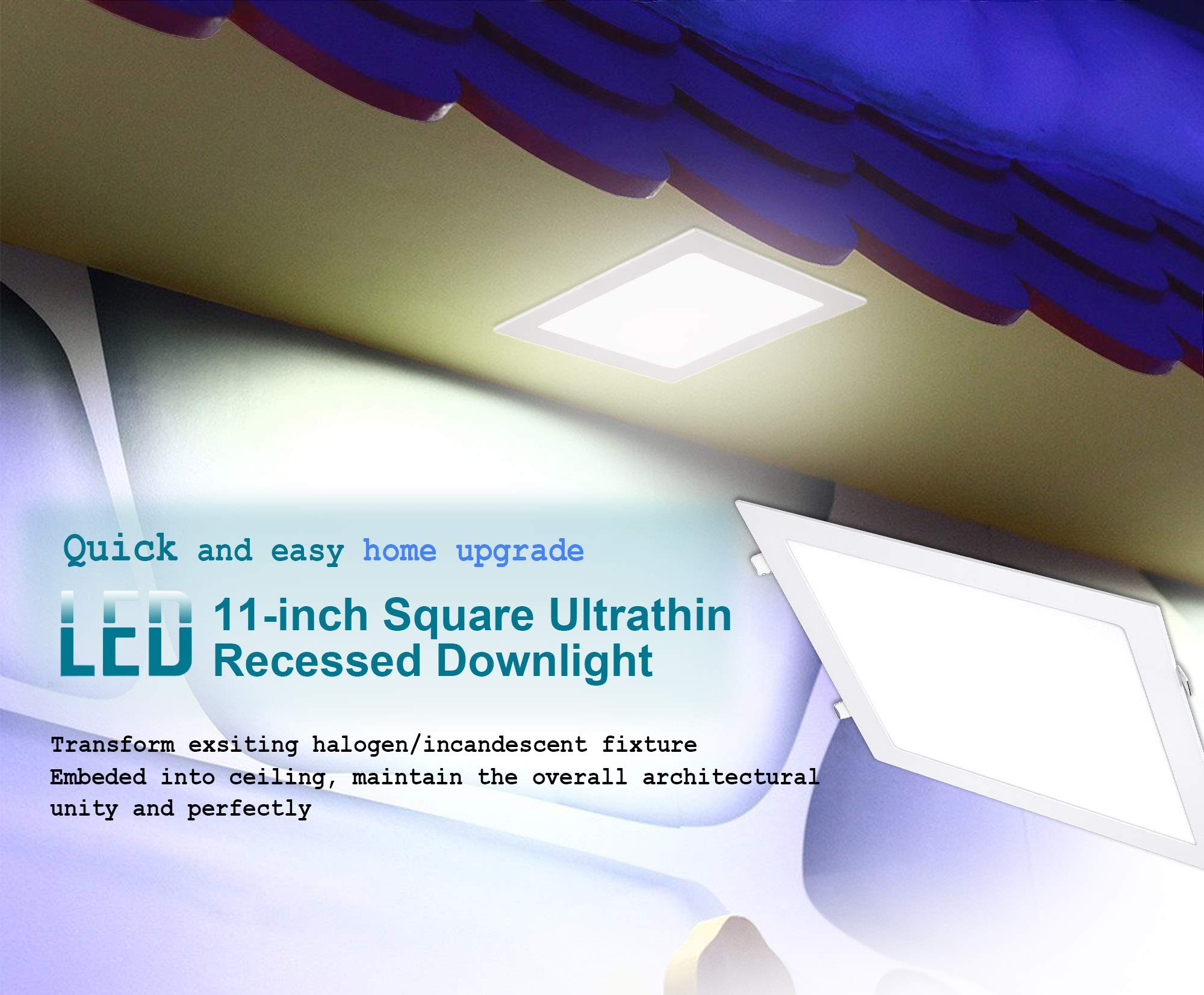 GIANOR 11" 24W Ultra Thin Square Recessed Light, 6000K Daylight, Die Casting Aluminum, Non-Dimmable, Model JEN-LPL-SQ-