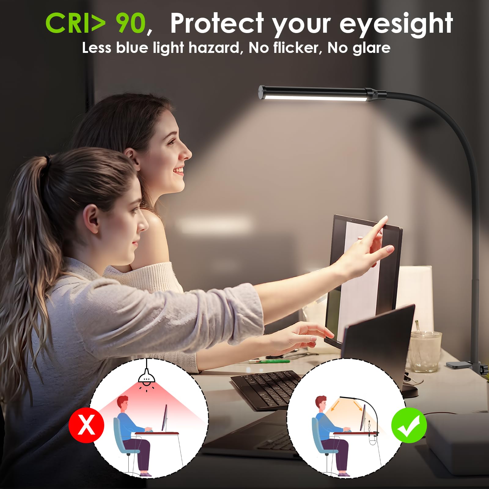 Shinetech Led Desk Lamp With Clamp, 4000K Natural White 11 Brightness Level Eye-Caring Clip Lights For Home Office, Flexible Goo