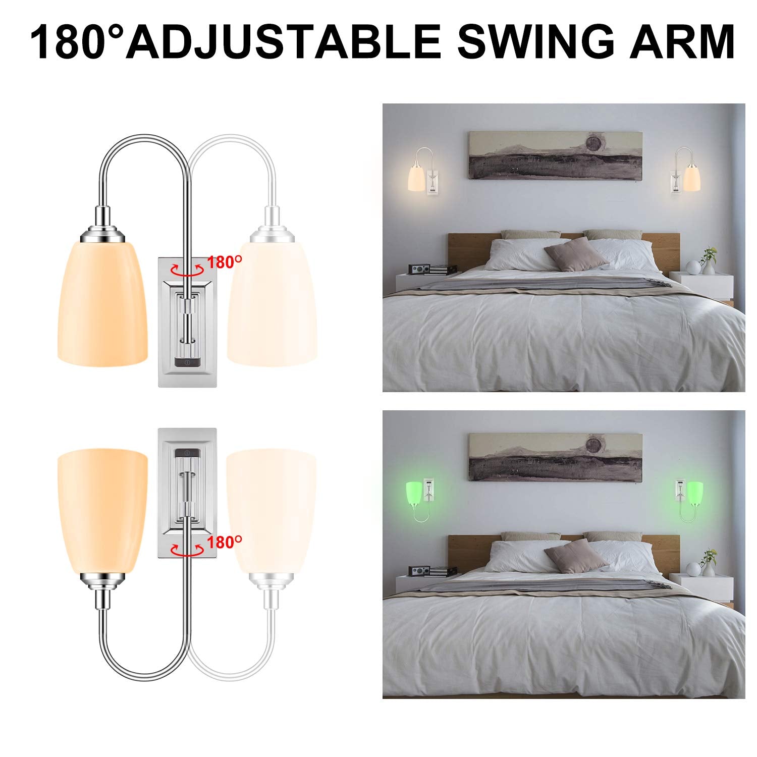 LUXSWAY Dimmable 12 Colors Changing Wall Lamp, Battery Operated Sconce for Bedroom & Hallway, Silver, Model DY780IR-12C-1
