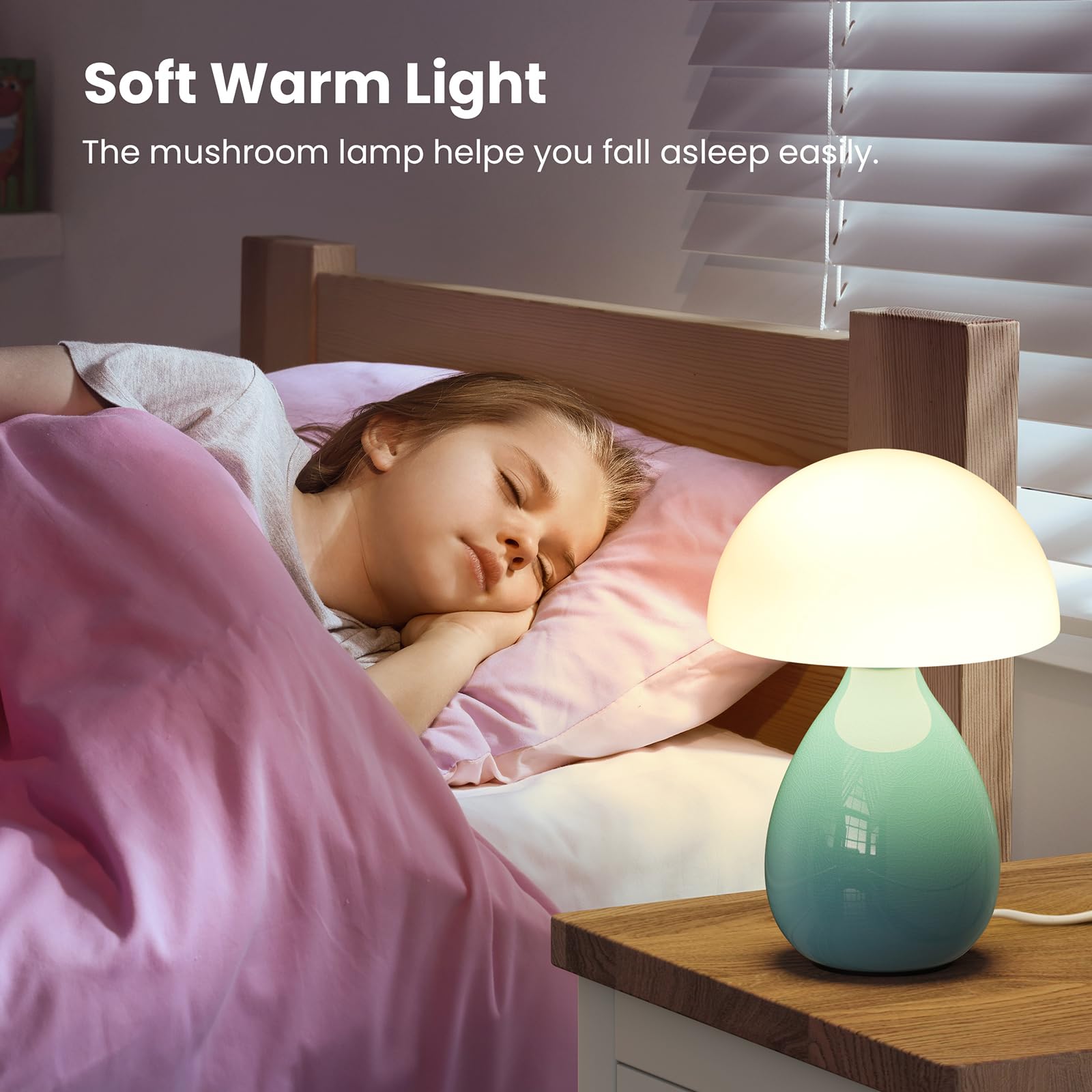 Vanbolon Mushroom Side Table Lamp, Mini Modern Lamp Small Vintage Table Bedside Nightstand Light, Small Light Dimmable For Bedro