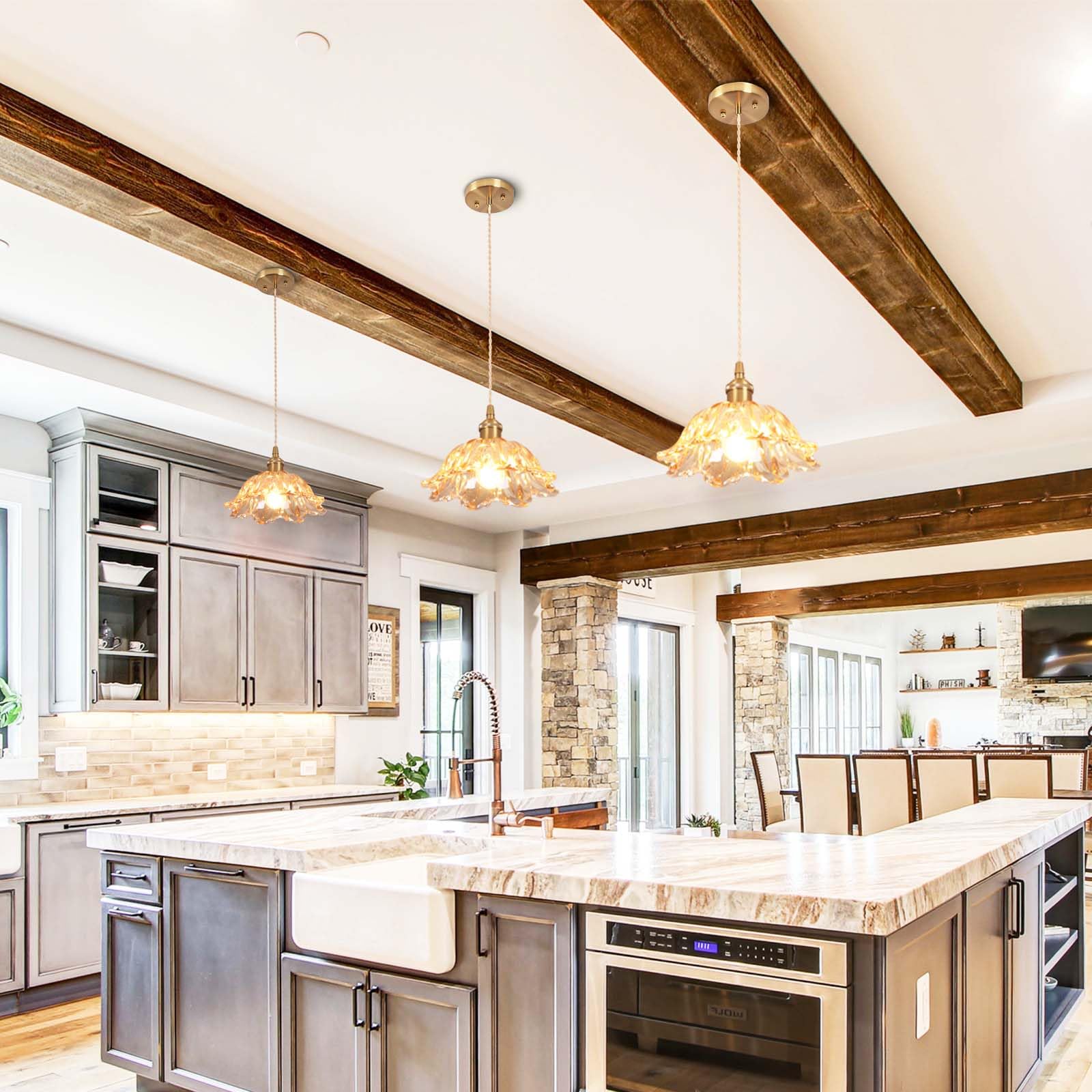 Loiogohot Glass Pendant Light Vintage Light Fixtures,Amber Pendant Lights Kitchen Island,8.7'' Glass Pendant Lights Kitchen Isla