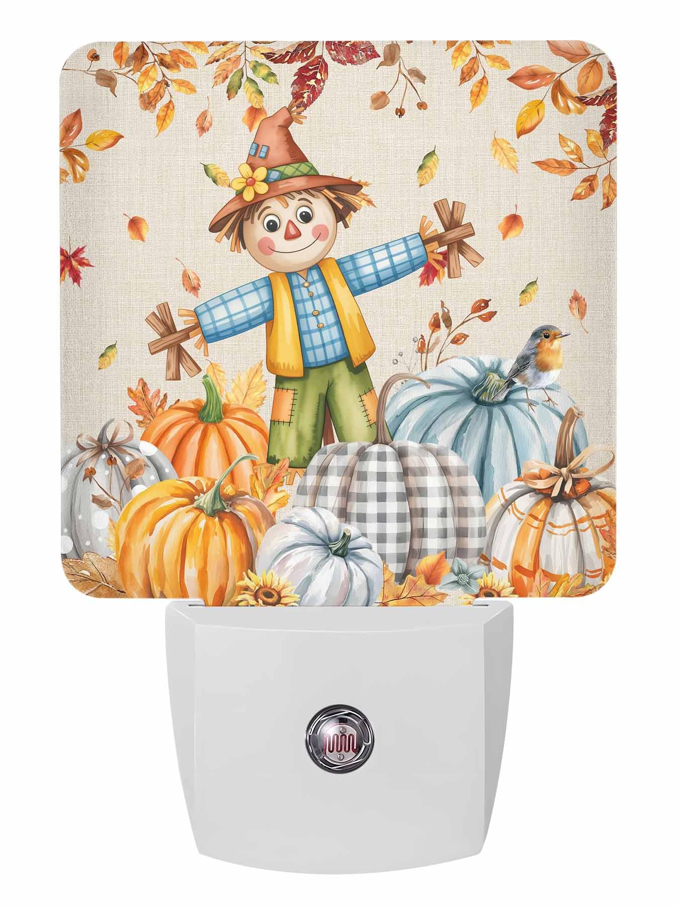 Fall Night Lights Auto Sensor Scarecrows Harvest Pumpkin Plug-in LED Nightlights Dusk to Dawn for Living Room, Bedroom, Bathroom