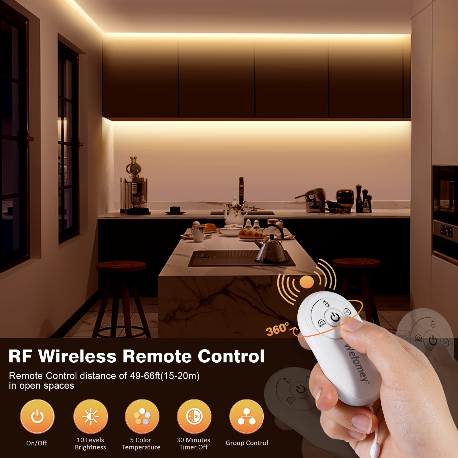 Wefomey COB LED Strip Light, 16.4ft Tunable White 2700K-6500K, 3200 LEDs, Remote & App Control, UL Listed, Ideal for