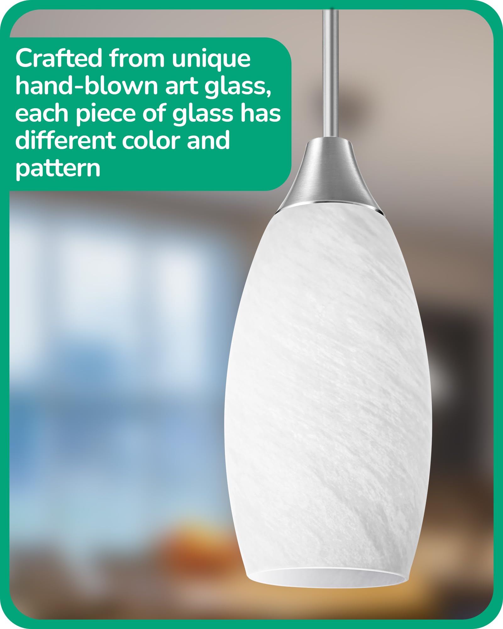 Edishine Handcrafted Glass Pendant Light, White Marble Shade, Adjustable Brushed Nickel, E26 Base