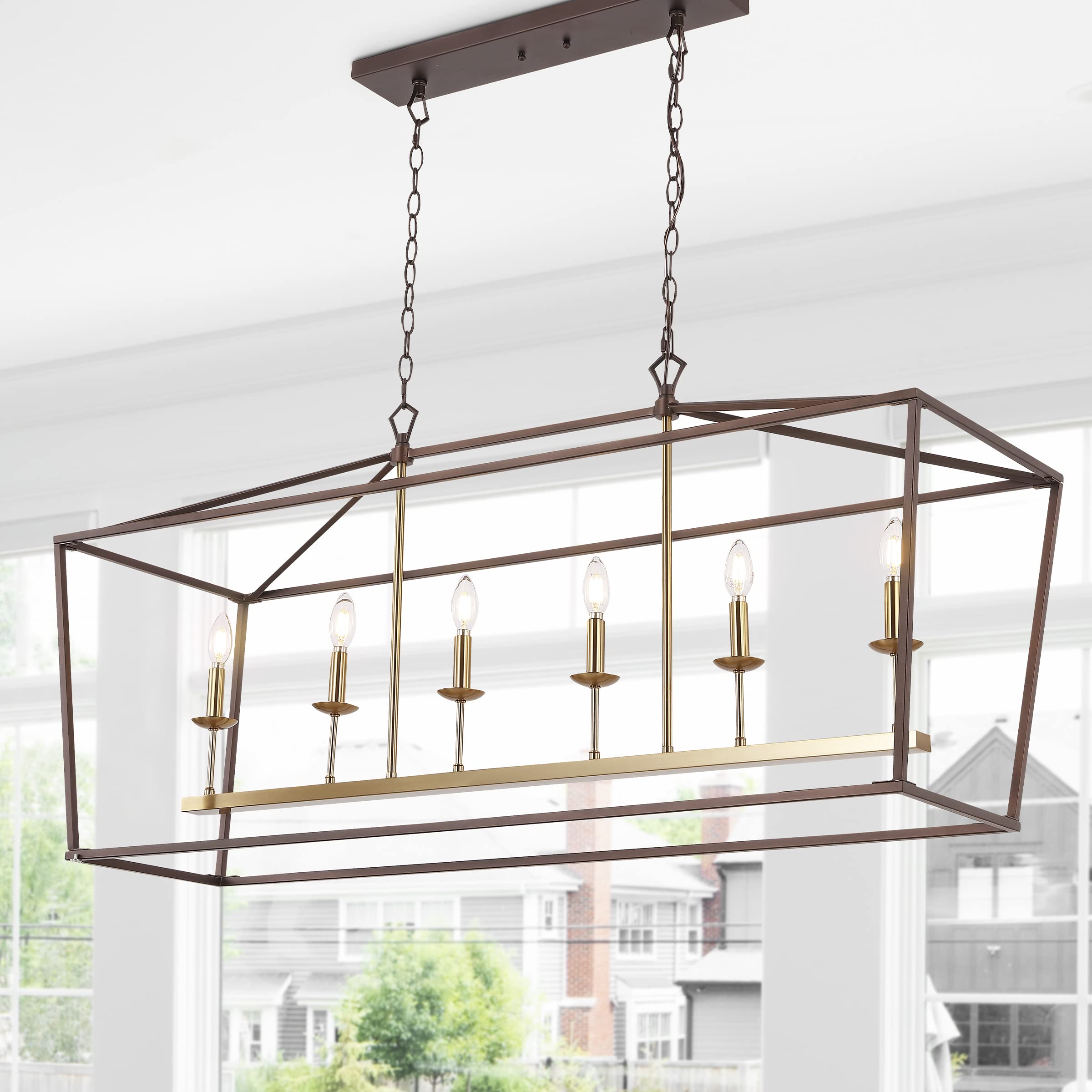 Jonathan Y 49 6 Light Linear Pendant, Metal, Oil Rubbed Bronze/Brass Gold, Model Jyl7439D, Ideal For Dining Room, Kitchen, Foyer