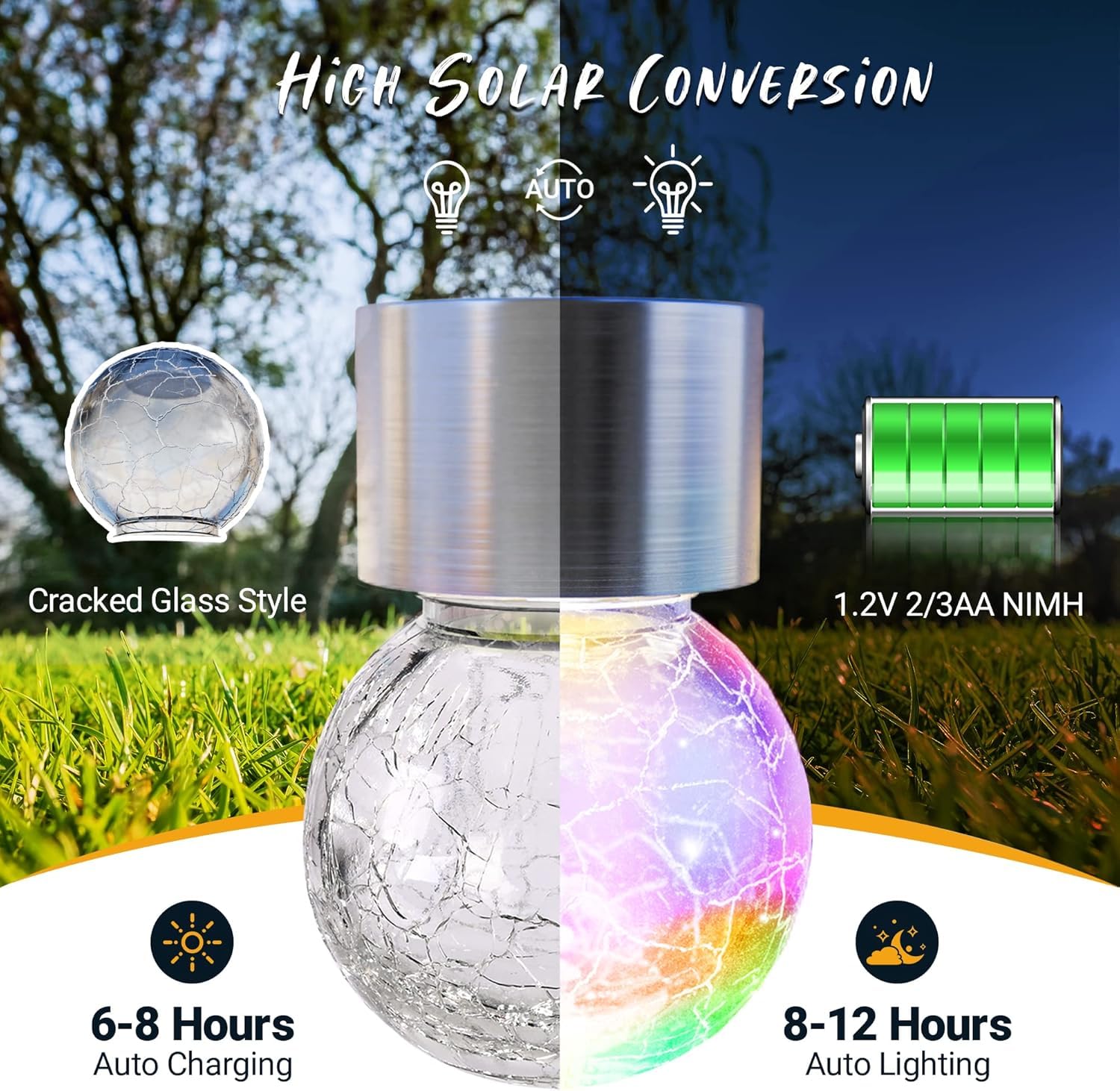 GIGALUMI Solar Hanging Lights, 8 Pack Waterproof  ed Glass Lanterns, Color Changing for Garden, Yard, Patio, Lawn