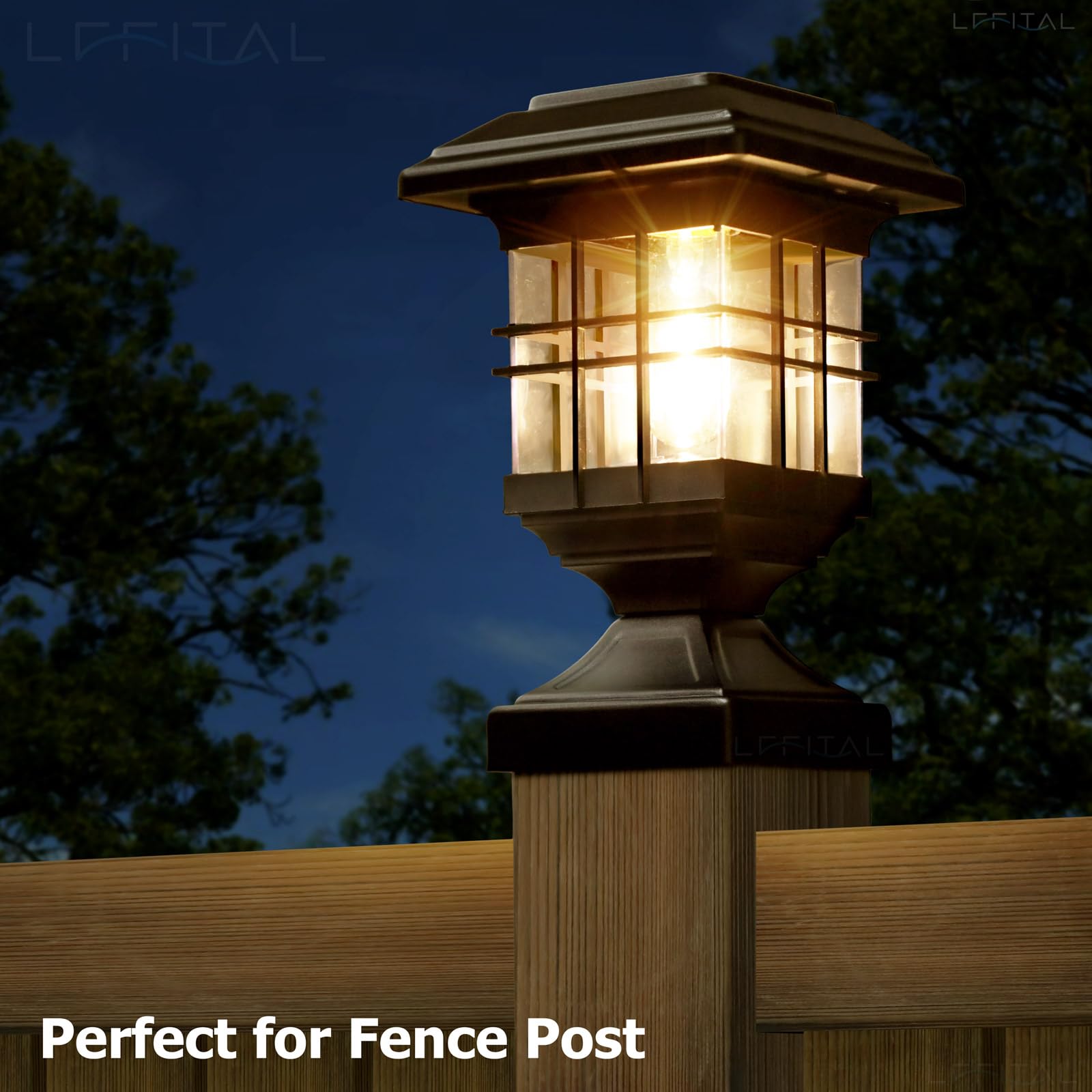 Lffital Solar Post Lights Outdoor Solar Cap Lights Deck Fence Cap For 4X4 5X5 6X6 Posts Patio Garden Courtyard Bright Decoration Fixture Waterproof Warm White Lighting Black (4Pack)