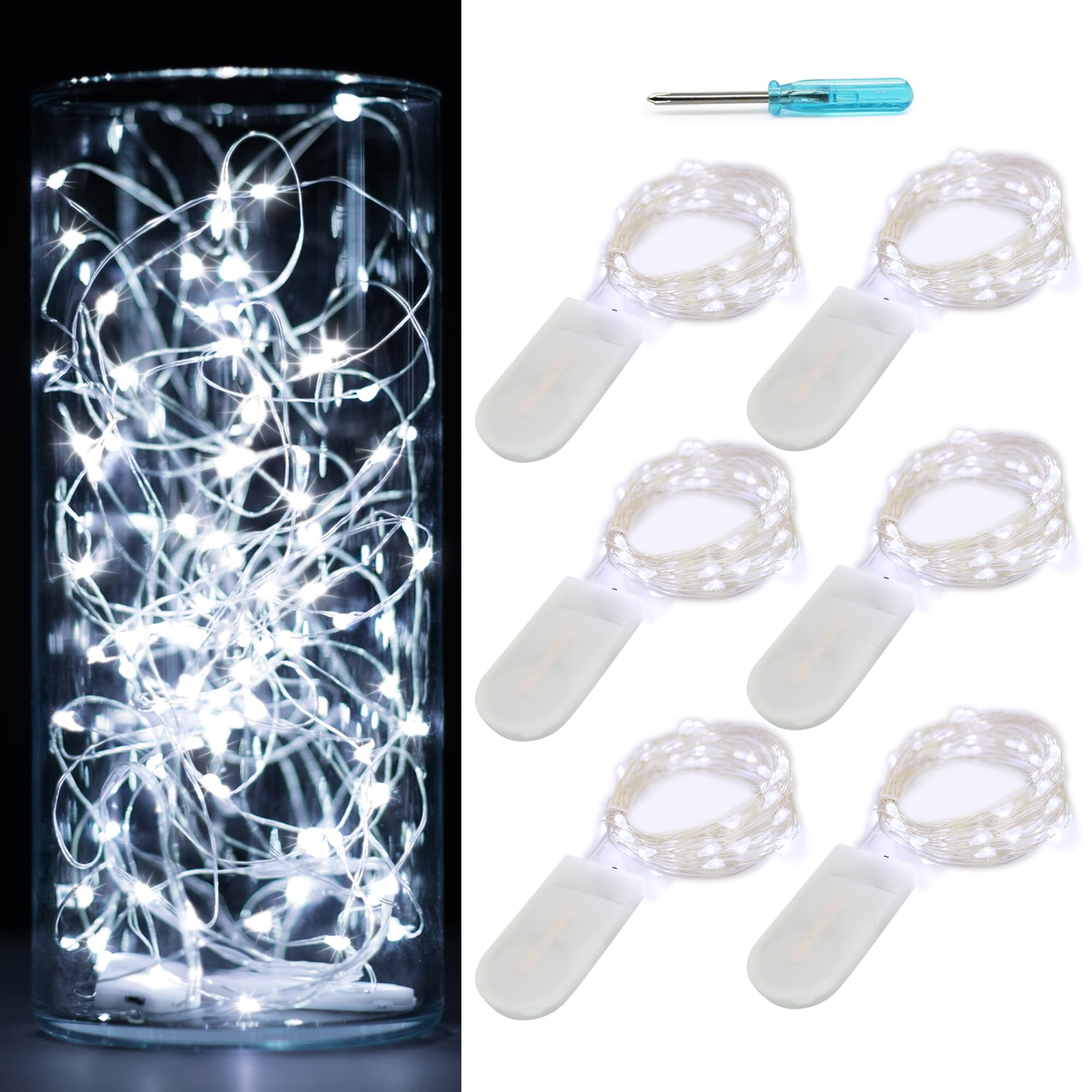 6 Pack Fairy Lights Battery Operated Waterproof Fairy String Lights Firefly Lights LED Starry String Lights 7ft 20 LEDs Silvery