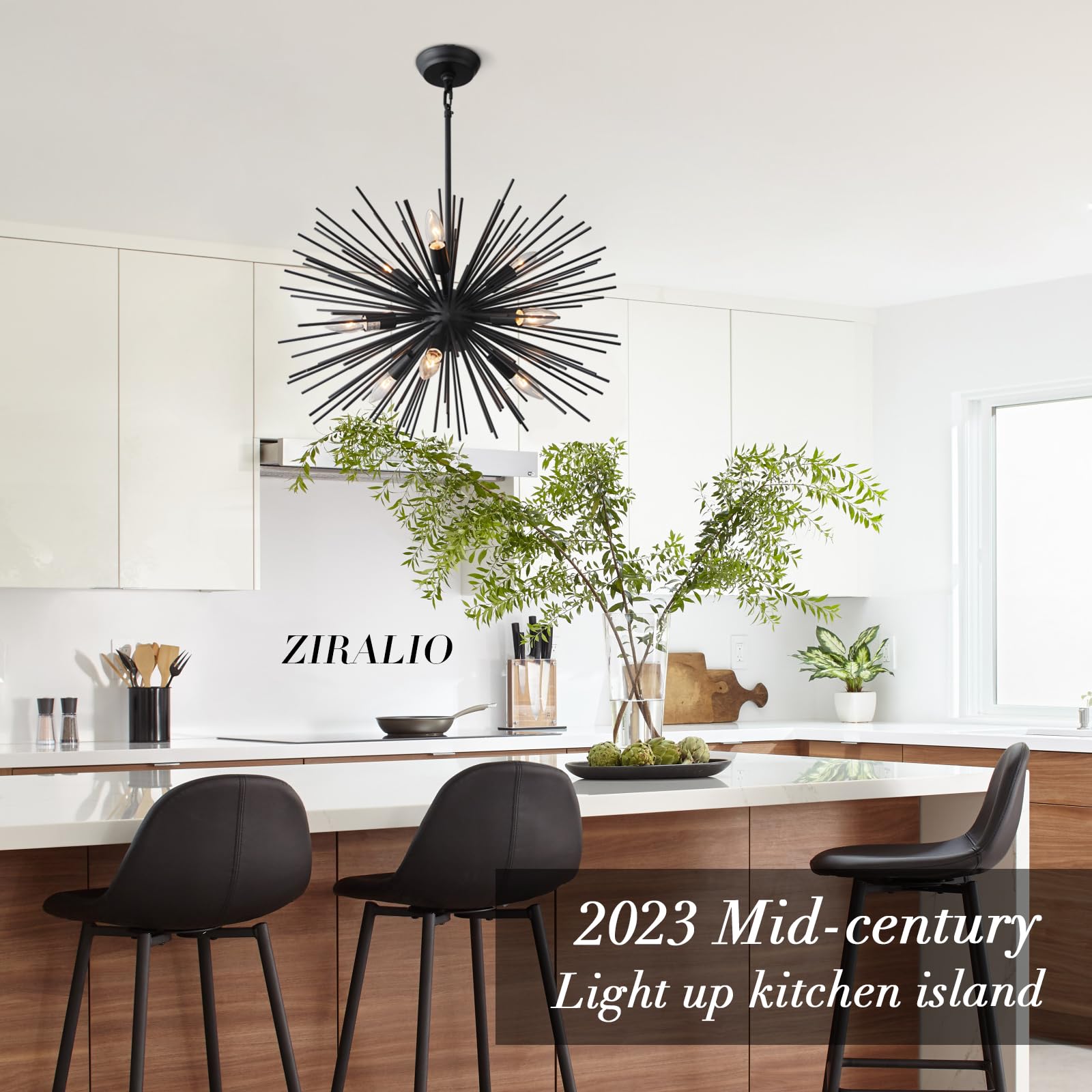 Ziralio Black Sputnik Chandelier Modern 9-Light Dining Room Chandelier Light Fixture For Living Room, Bedroom, Foyer, Kitchen, 24In 13Lb Solid Metal