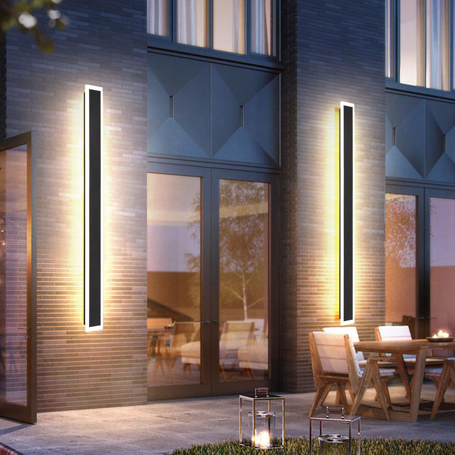 TUORD 2Pack 47.2INCH Long Outdoor LED Wall Lights,38W Waterproof IP65 Warm White led Wall Light Rectangular Black Wall Light,led Porch Lights Outdoor Wall Elegant Frosted White Acrylic Anti Rust