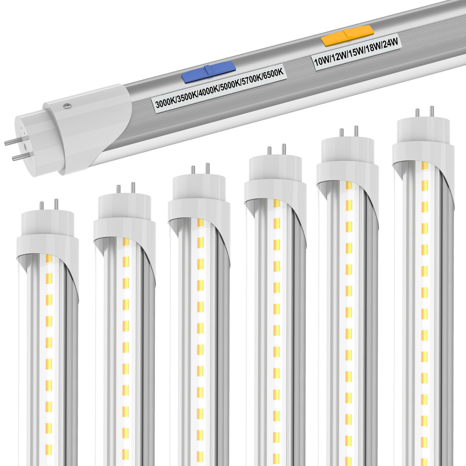 rgbylediison T8 T12 LED Bulbs 4FT 10W-24W Hybrid Clear 6 Pack, Aluminum, 3000K-6500K, Plug & Play/B