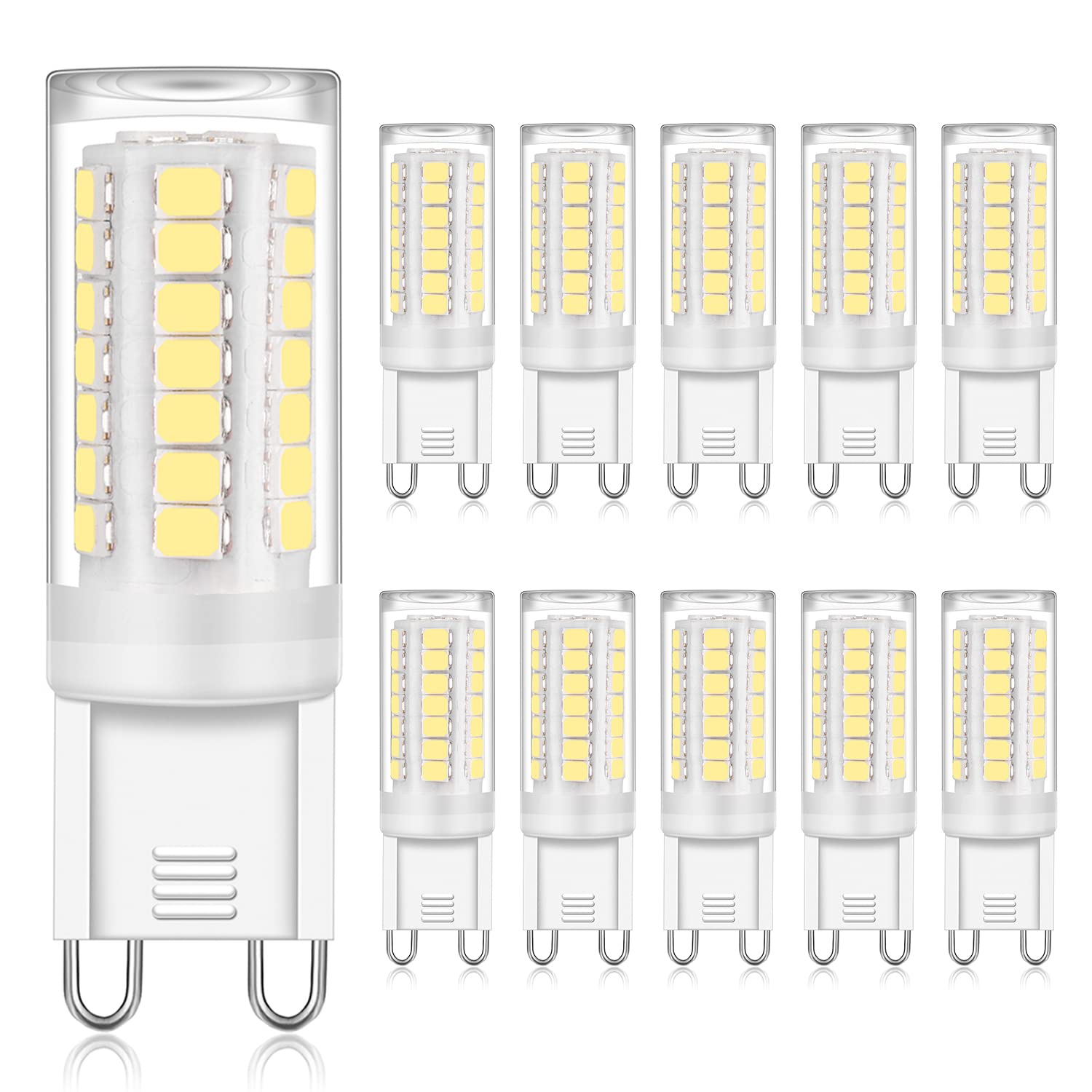 YUIIP G9 LED Bulbs 4W Daylight White 6000K, 10-Pack Ceramic Base, Non-Dimmable