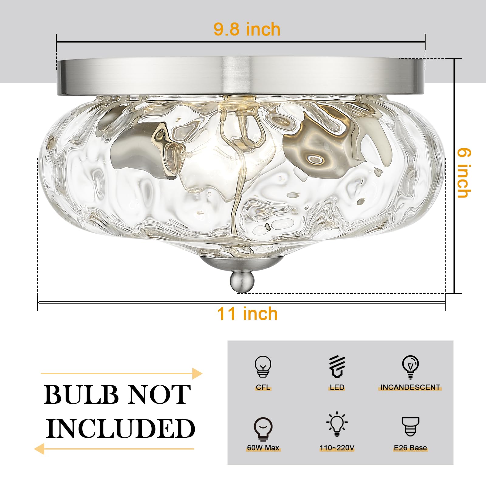 Darkaway Farmhouse Ceiling Light Fixtures Flush Mount Indoor Outdoor Ceiling Light With Water Ripple Glass Shade For Hallway Kit