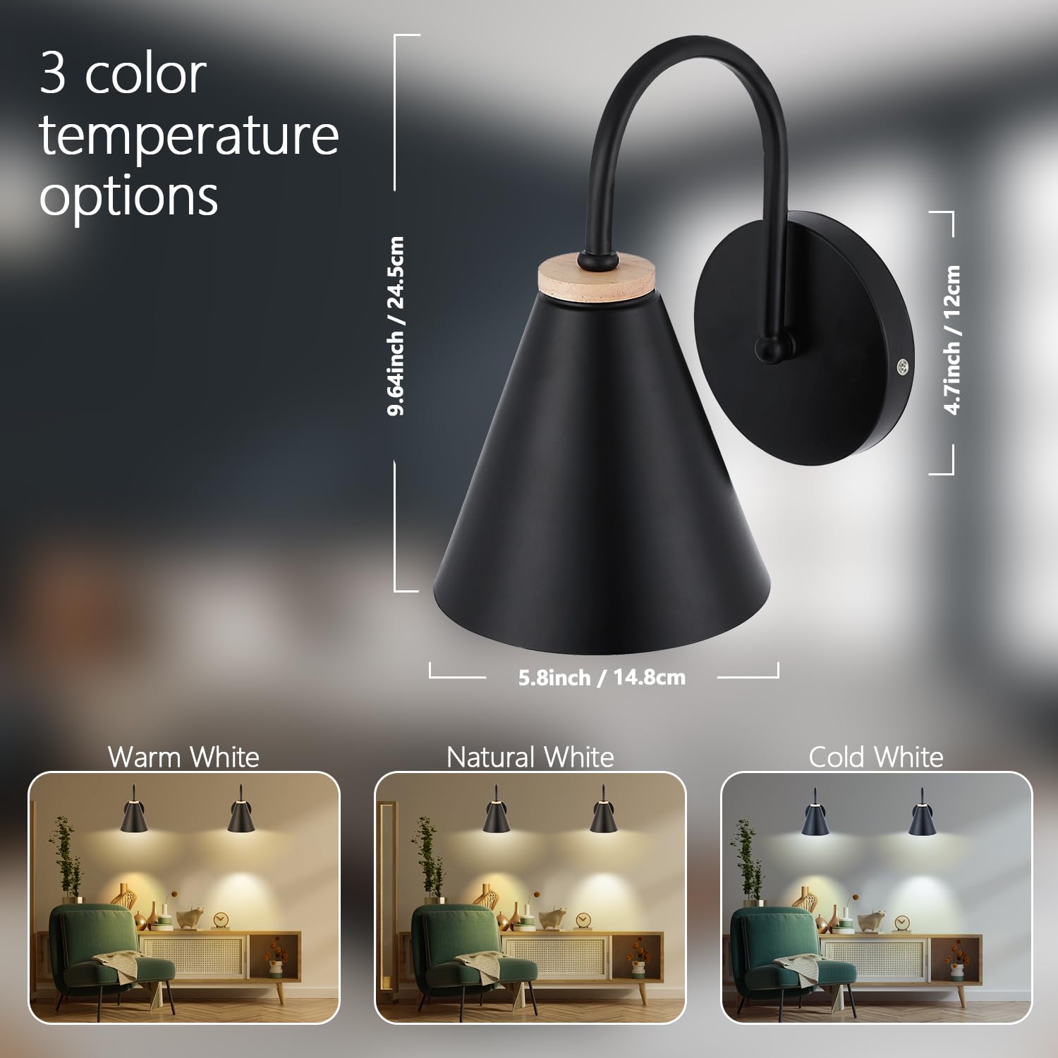 Battery Operated Black Faux-Wood Industrial Wall Sconce Set Of Two, Easy To Install Not Wires, Remote Control Dimmable Led Light Bulb, Dimmable Wall Lamp Fixtures For Indoor Bedroom Farmhouse Gallery