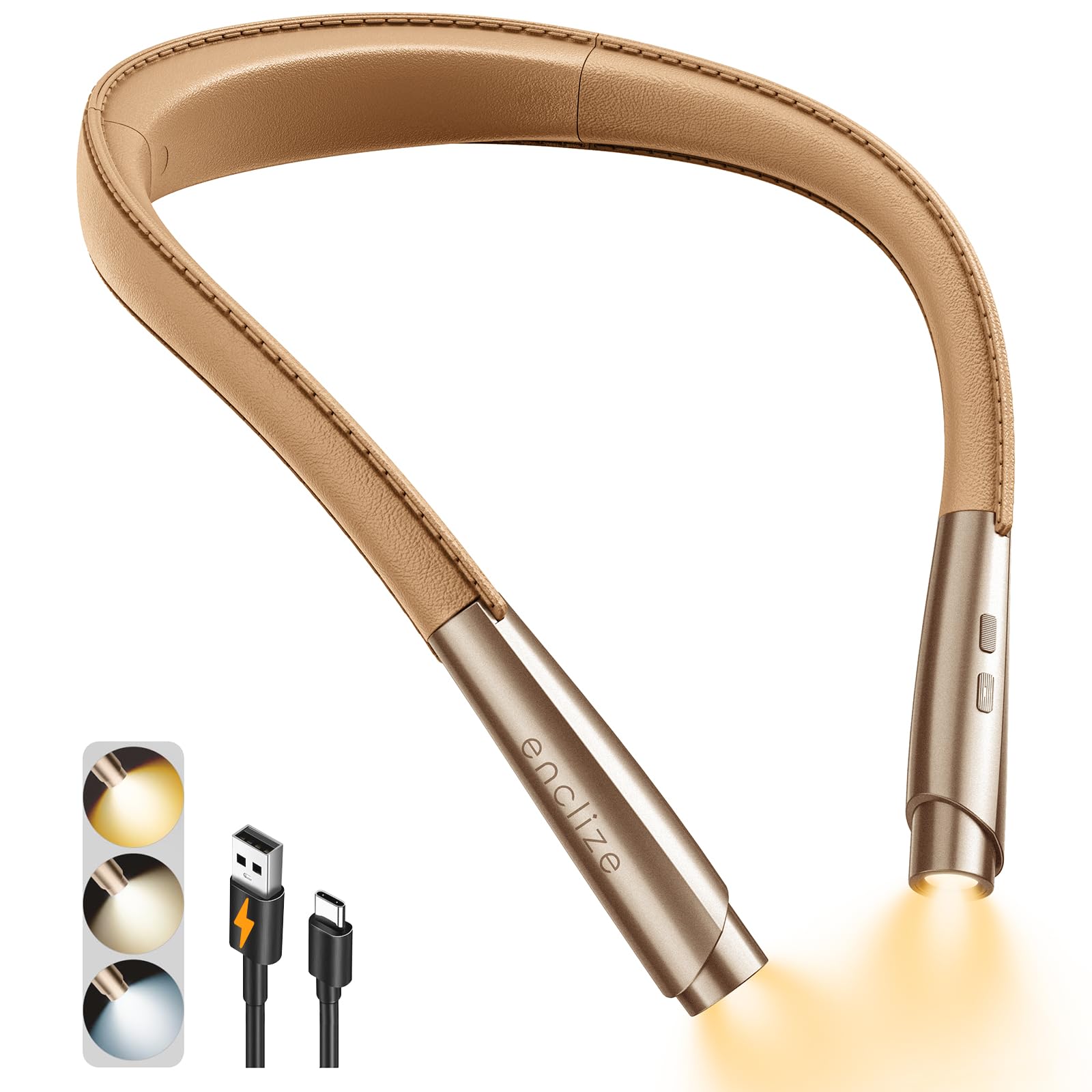 enclize LED Neck Reading Light, Book Light for Reading in Bed, 3 Brightness Adjustable, Lightweight Comfortable Design, Hands Fr