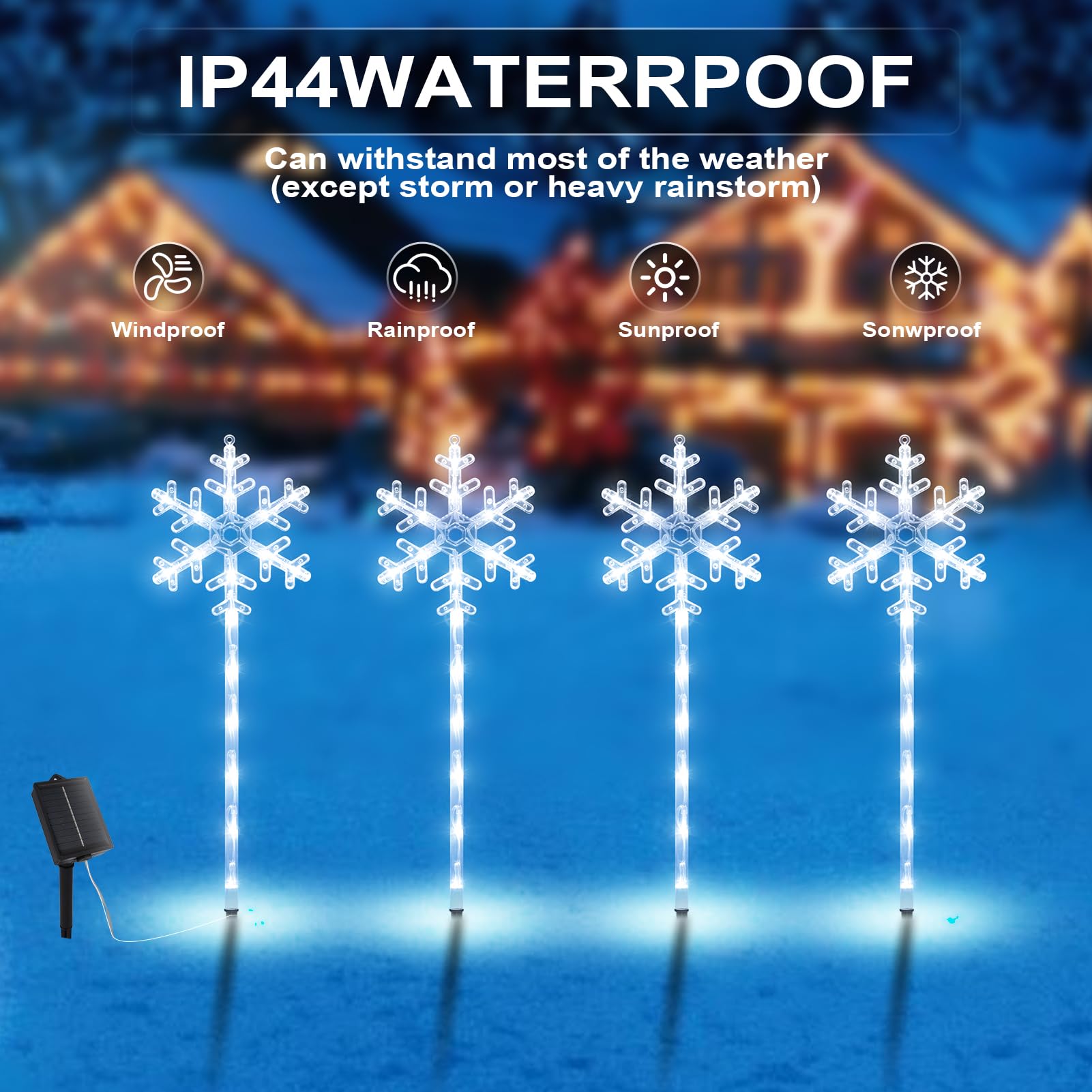 SPRKLINLIN Solar Christmas Pathway Lights, Waterproof Snowflake Design, 8 Pack, White Plastic