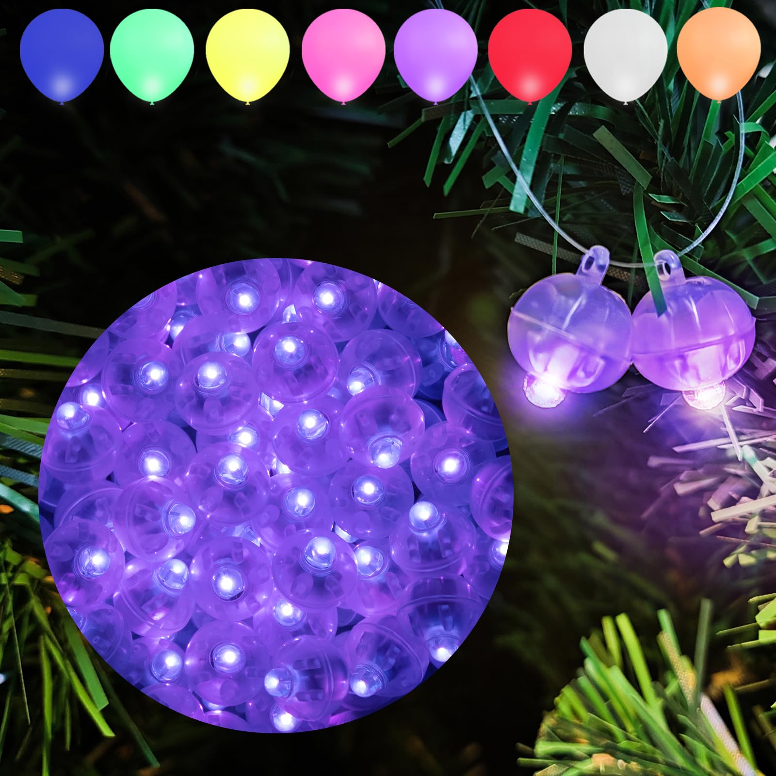 Aogist Purple Mini LED Balloon Lights, 100 PCS with Hook, Waterproof, Battery Powered, Model A001