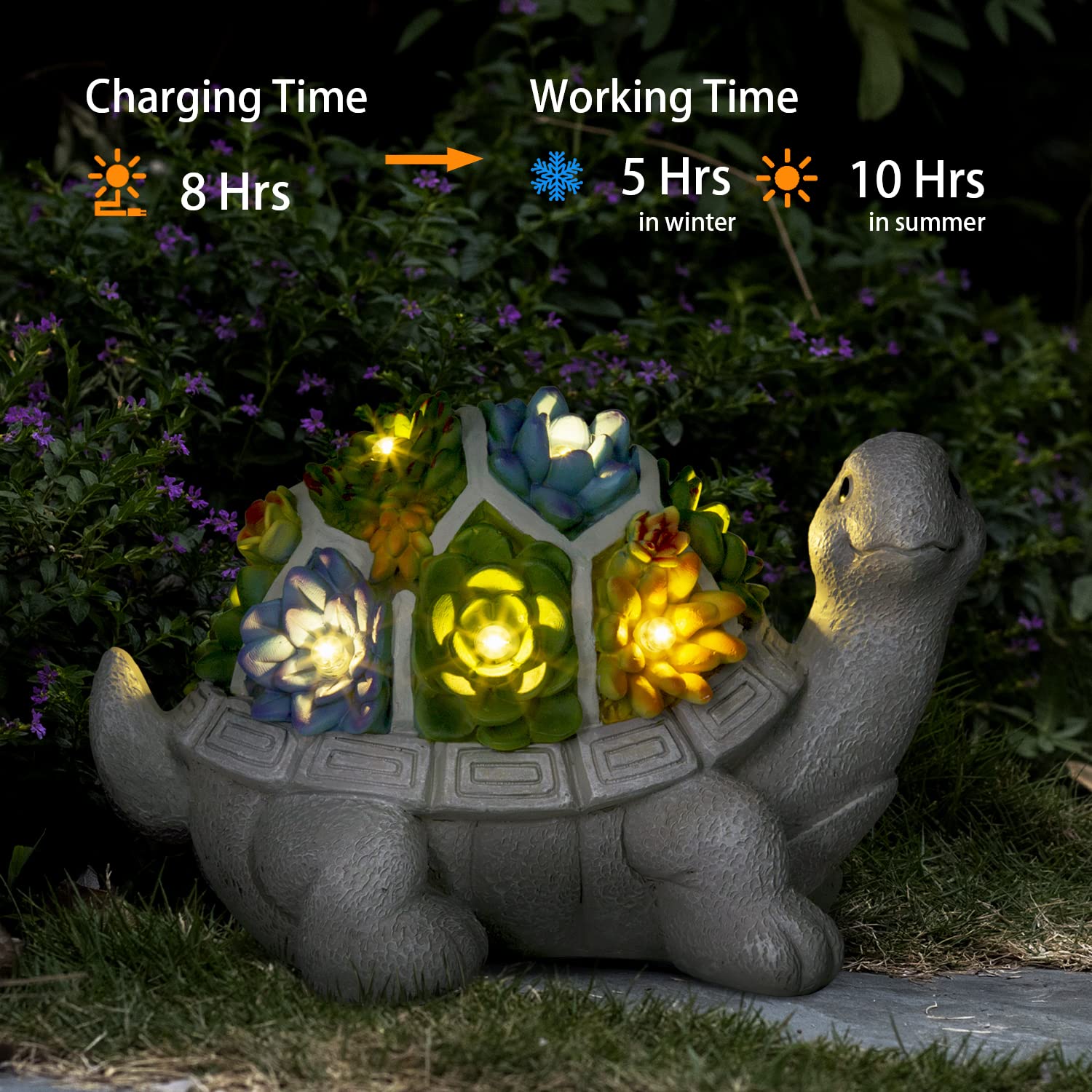 LESES Turtle Garden Statue with 7 LED Lights, Resin, 9inD x 5inW x 6inH, Multicolor Outdoor Decor for Patio and Yard