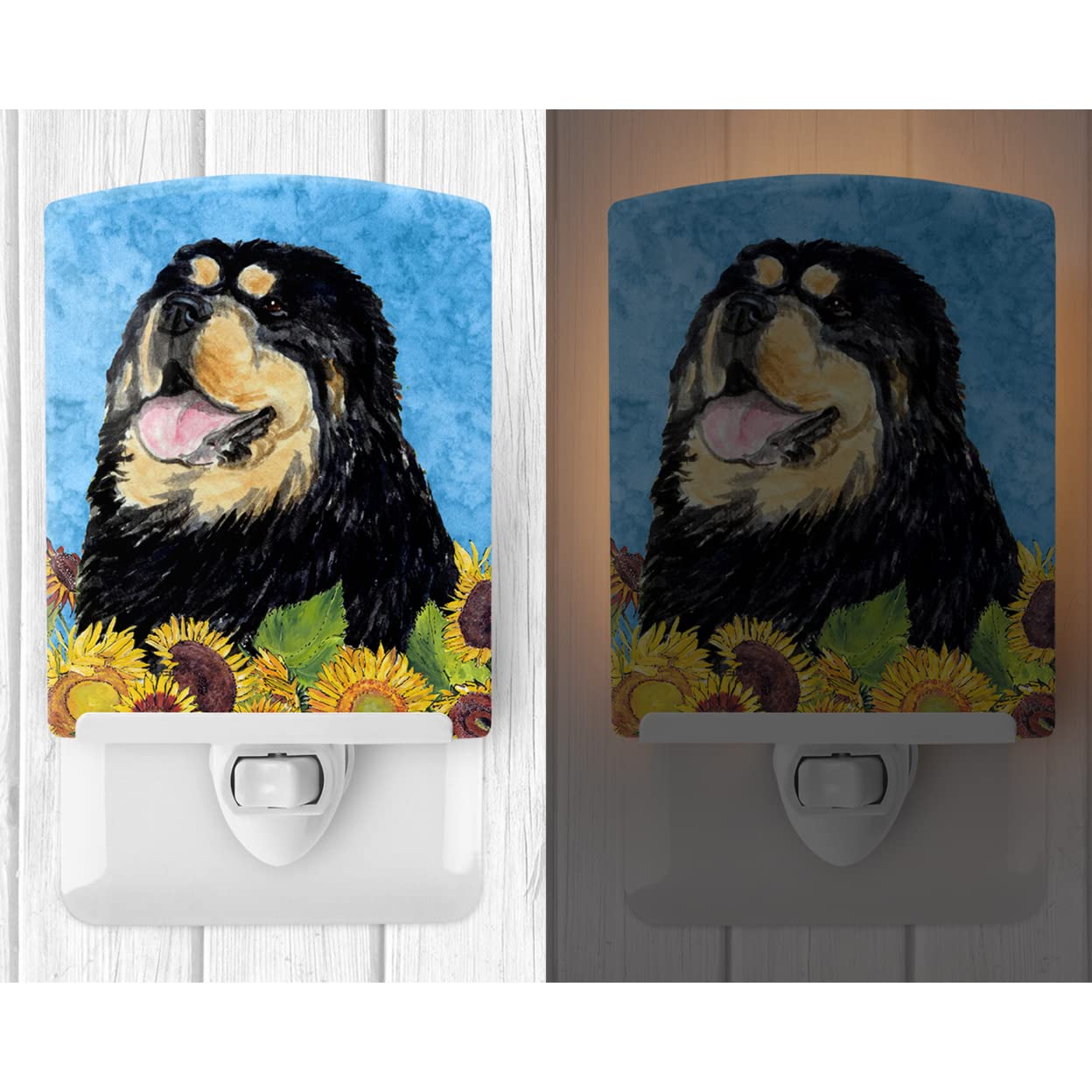 Caroline'S Treasures Ss4145Cnl Tibetan Mastiff In Summer Flowers Ceramic Night Light Compact, Ul-Certified, Ideal For Bedroom, Bathroom, Nursery, Hallway, Kitchen, 6X4X3, Multicolor