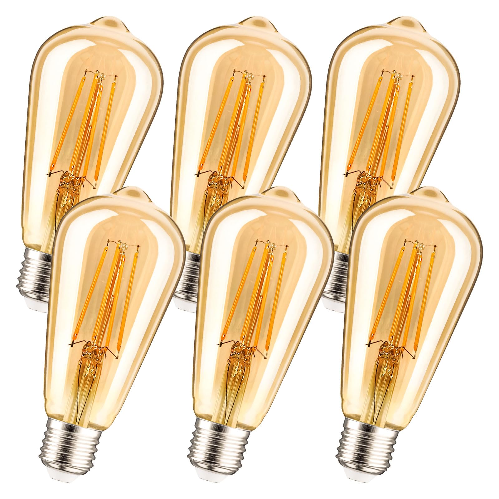 Listocasa St19 Vintage Led Edison Bulbs Dimmable,5.5W(60W Equivalent),St58 Antique Led Filament Bulbs Warm White Amber Glass,650
