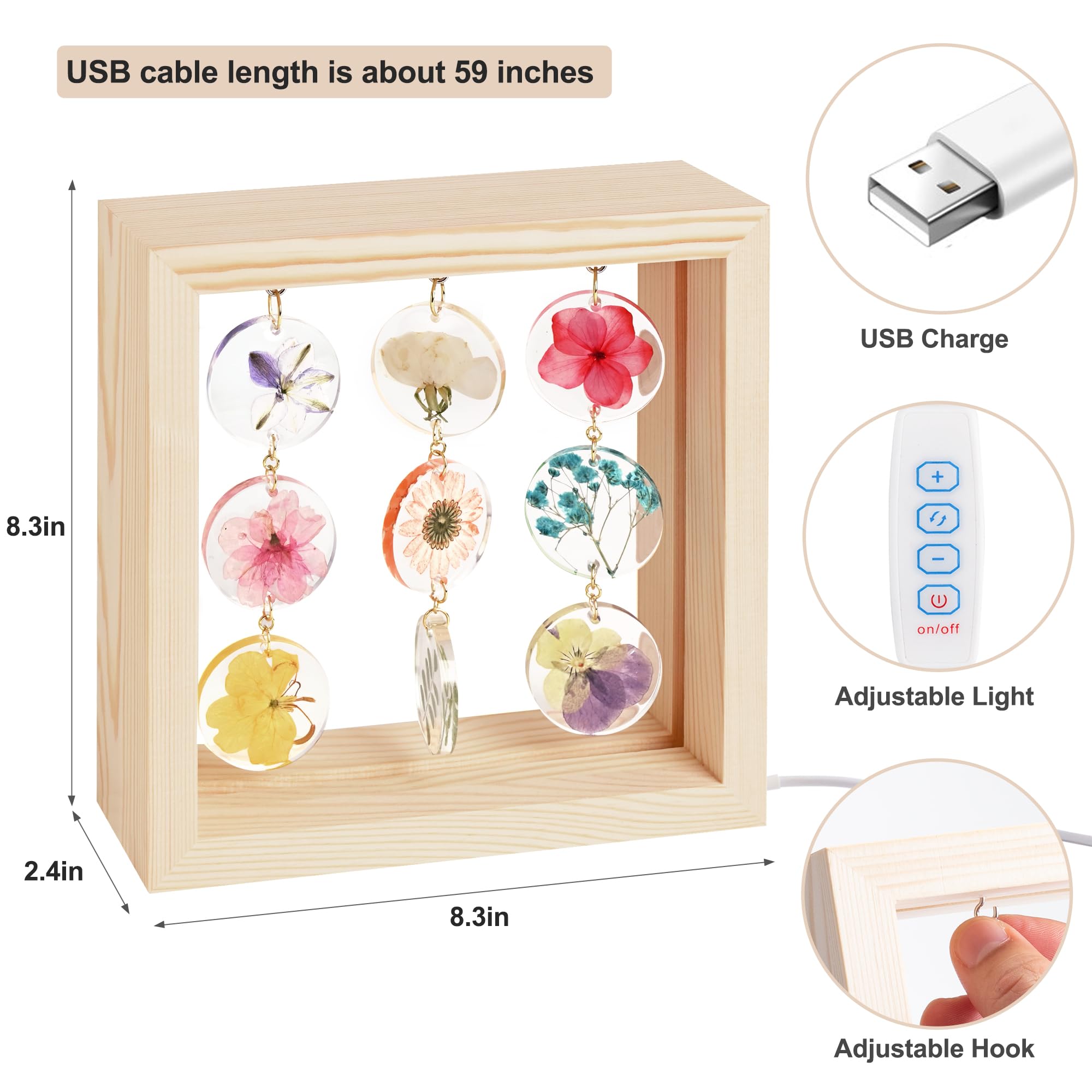Smuk Dried Flower Led Table Lamp, Handmade Aesthetic 3 Way Dimmable Decorative Pressed Flower Desk Lamp With Wood Frame For Bedroom, Living Room, Office, Desk, Table Unique Bedside Lamps