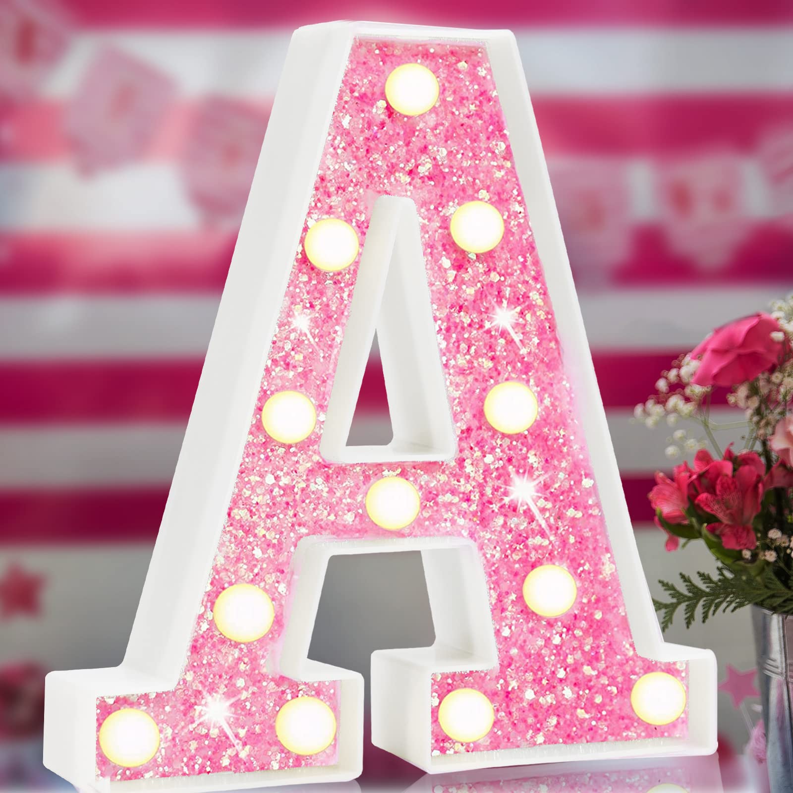 Elnsivo Pink LED Marquee Letter Lights - Glitter Alphabet Sign for Bedroom, Party, Wedding, Home Decor