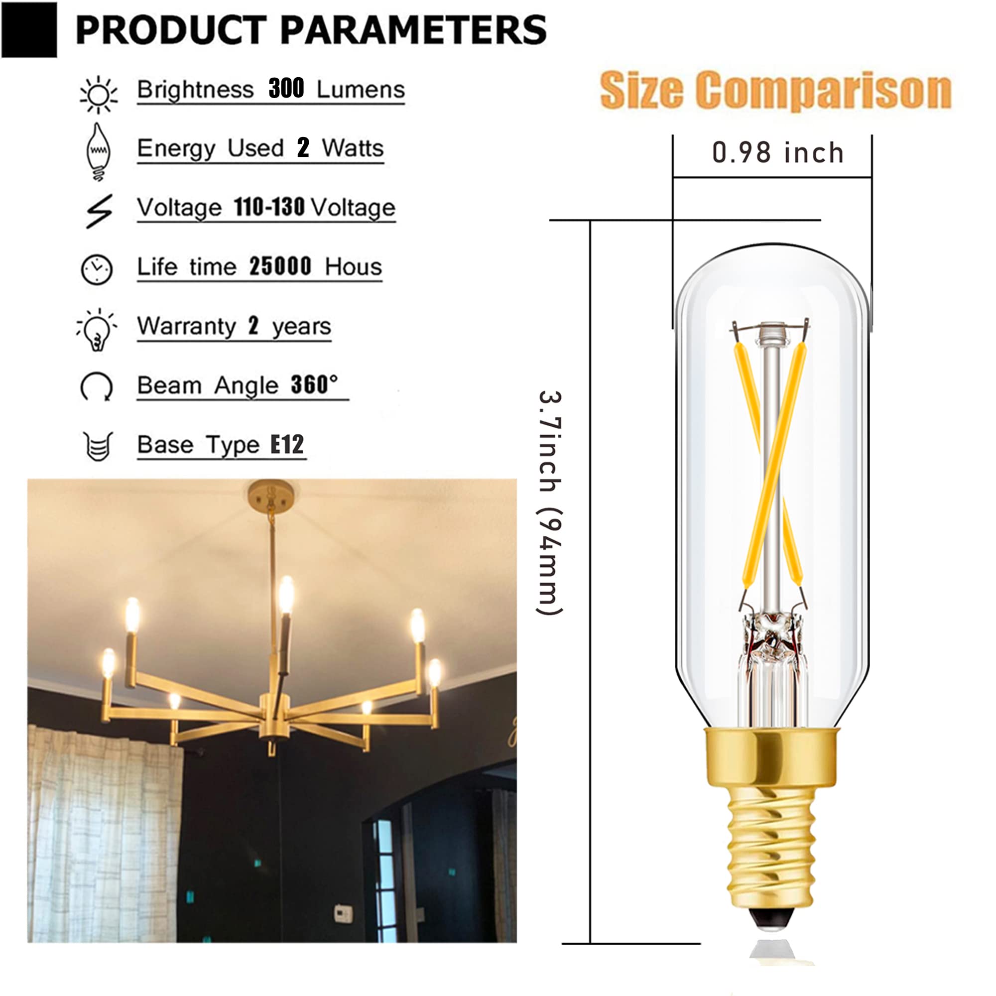 Leools E12 LED Bulb Dimmable 2W Soft White 3000K Glass 6-Pack for Chandeliers & Ceiling Fans