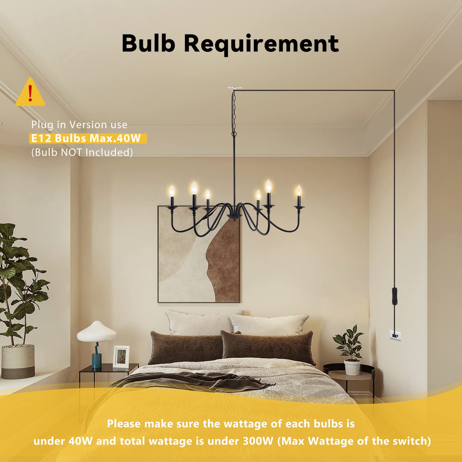 Hoxiya 34.6&quot; Black Chandelier - Pre-Assembled Farmhouse Hanging Light For Living Room & Bedroom