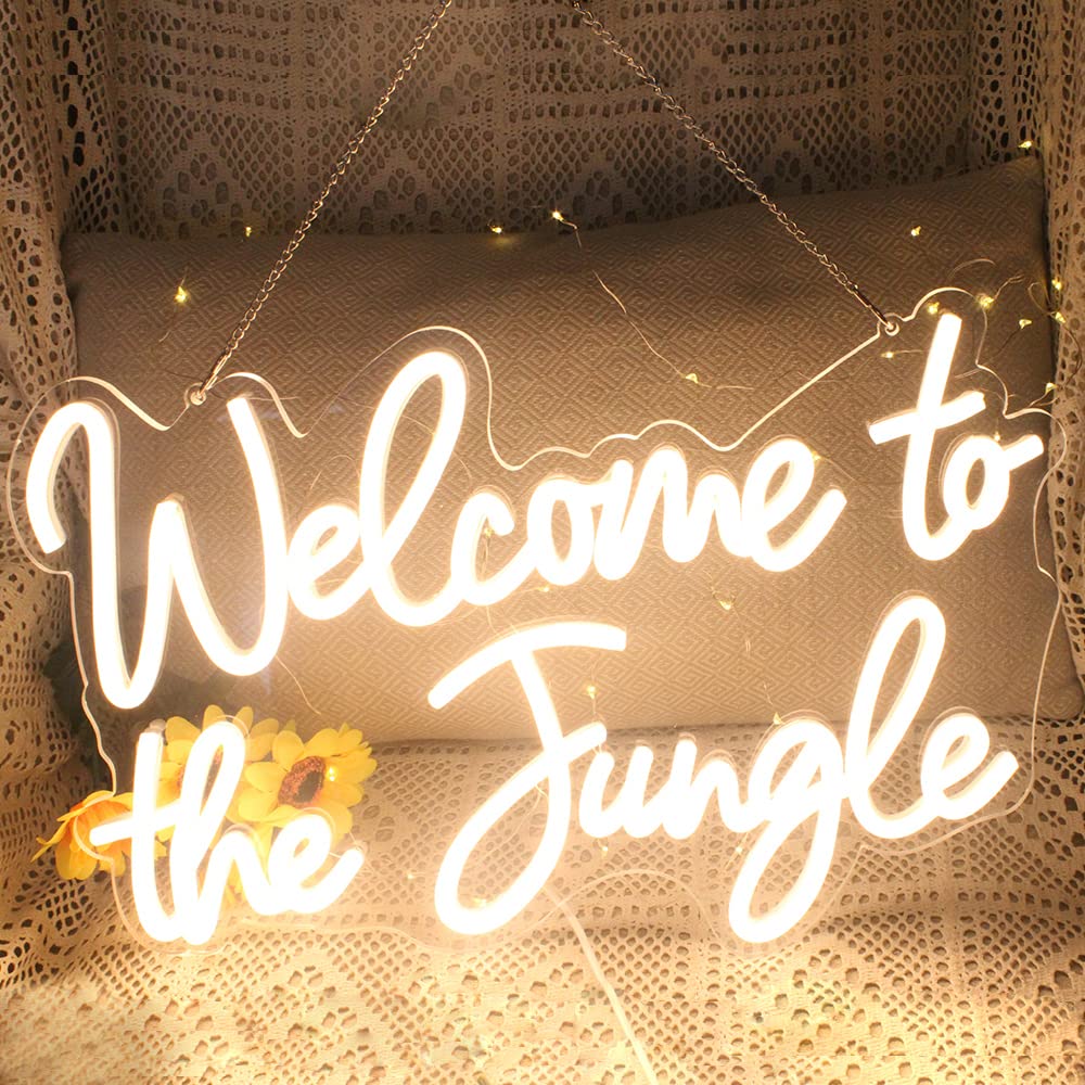 DAKABUKA LED Neon Sign - Welcome to the Jungle - Warm White - 16.5 x 11 inches - USB Light Up Decor for Home, Garden, Bar