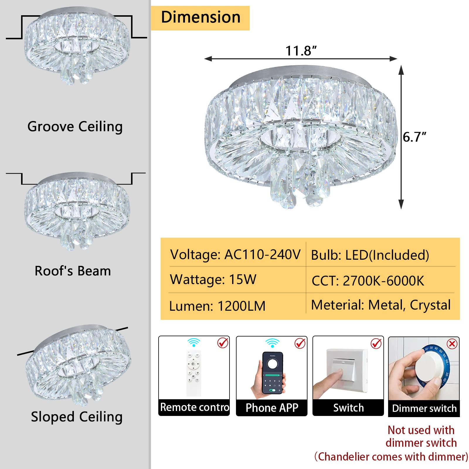 dolria Modern LED Chandeliers, 53.7'' Dimmable Crystal Flush Mount, Silver, Model PC1019-140S for Living Room, Foyer, Bedroom