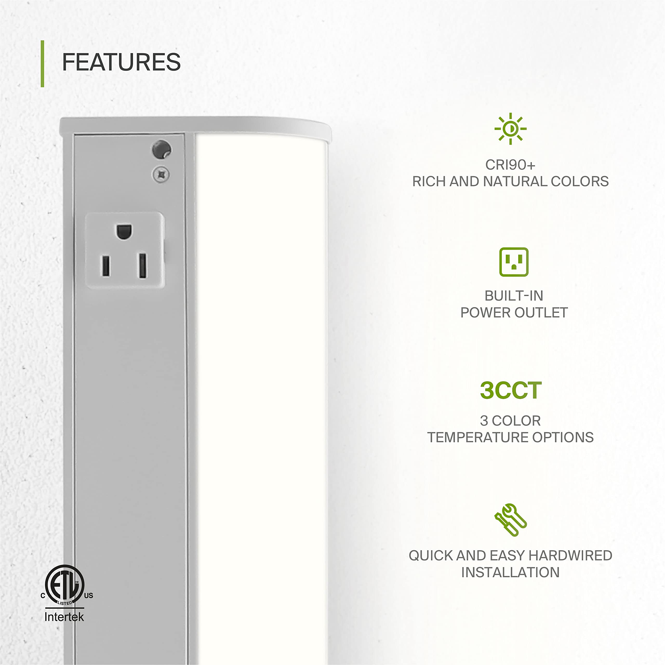 Asd Led Under Cabinet Lighting With 1 Power Outlet, 18 Inch 8W 715 Lm, Hardwired Under Cabinet Lights For Kitchen, 3000K/4000K/5