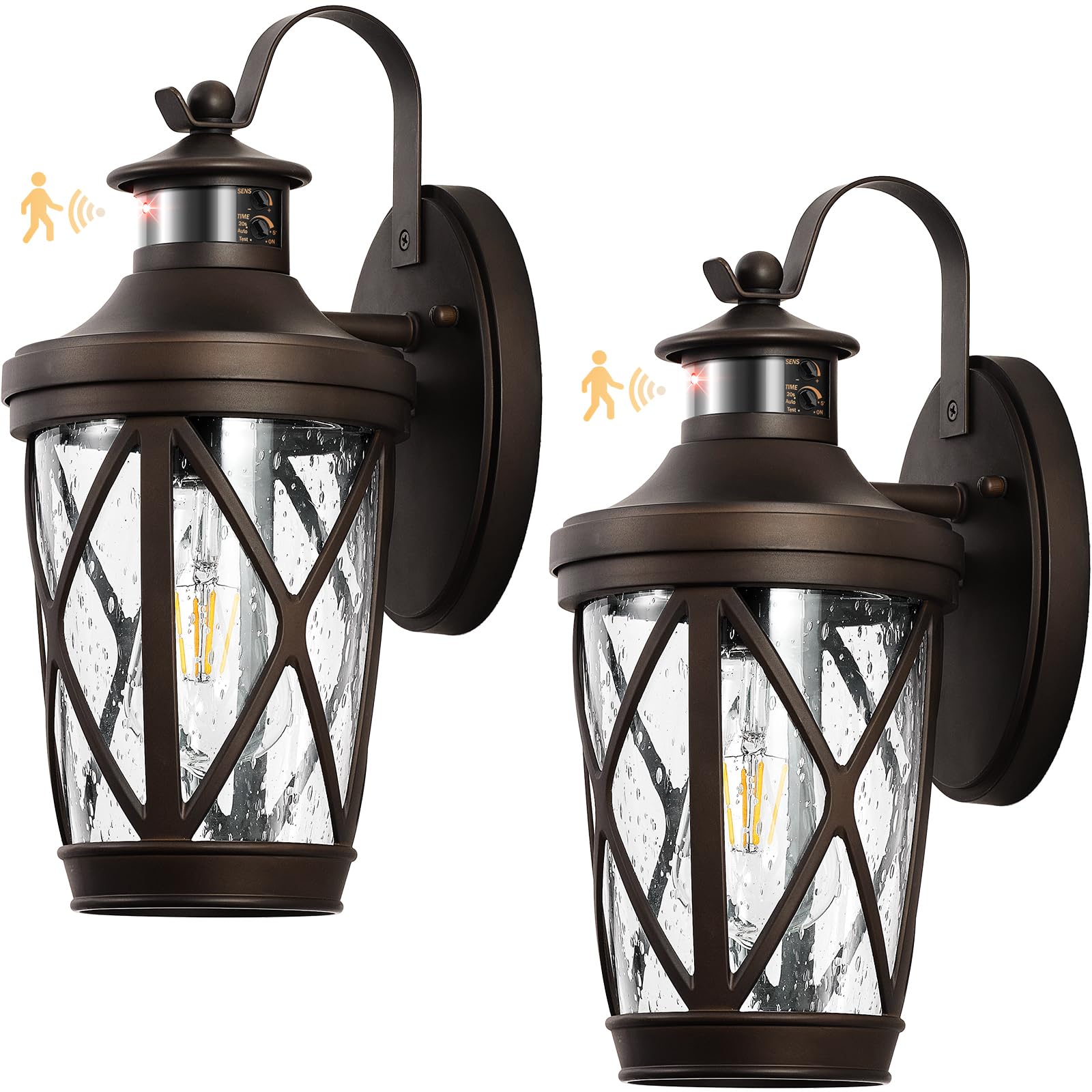 Vianis Motion Sensor Outdoor Wall Lantern For Porch  Oil Rubbed Bronze Exterior Lighting Fixtures Wall Mount  2-Pack Exterior Sconce Light With Tempered Seed Glass  Outdoor Garage Lights For Coach
