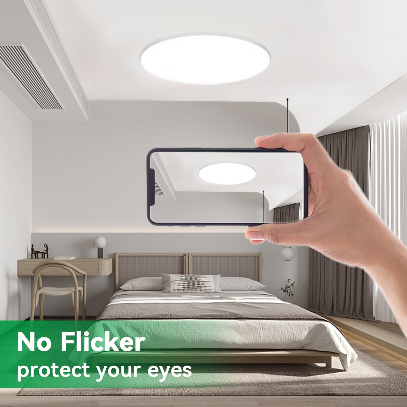 Aprzlee 24 Inch Flush Mount Ceiling Light, 56W 5600 Lm Ceiling Light Fixture With 3 Cct Selectable 3000K/4000K/ 6500K, Slim Roun