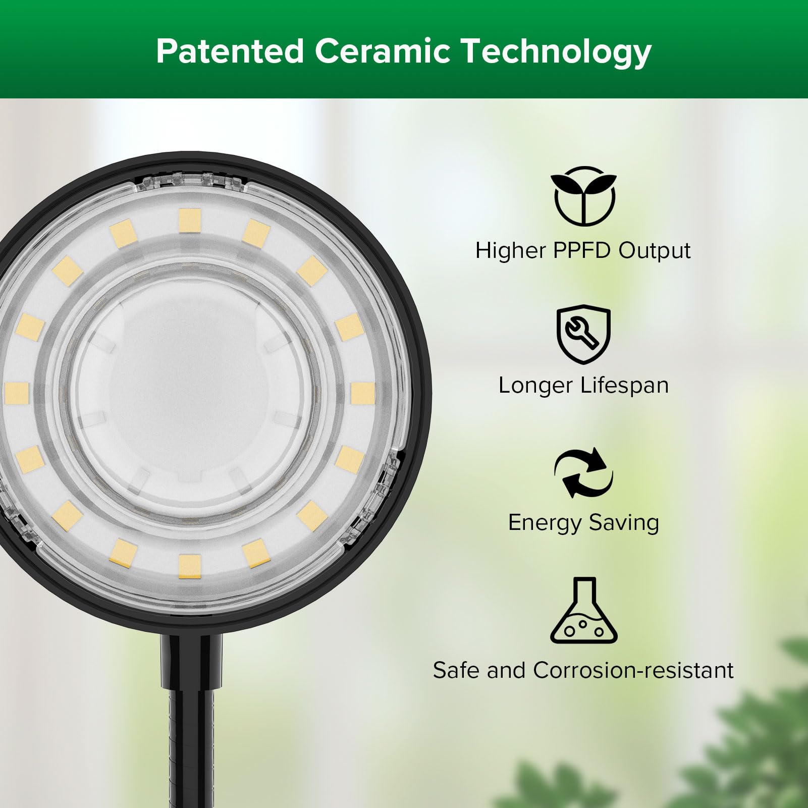 SANSI 4 Head Dimmable Grow Lights for Indoor Plants, 40W Adjustable Tripod, Auto On/Off Timer, Black
