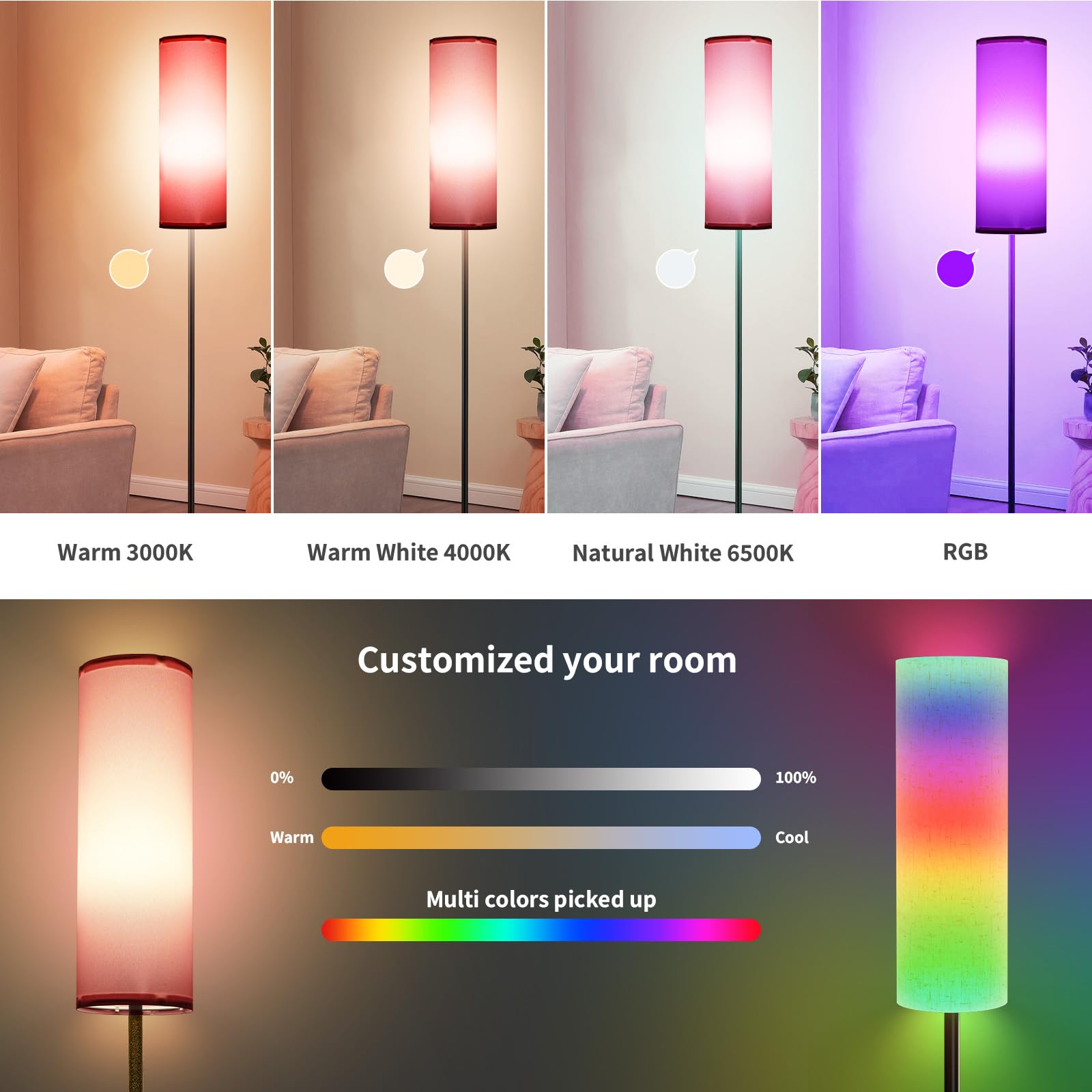 Frideko Pink Shade Floor Lamp With Rgb Music Sync, 16 Million Colors & Stepless Dimming 2700K-6500K, 3Cct, 800Lm Led Bulb With A