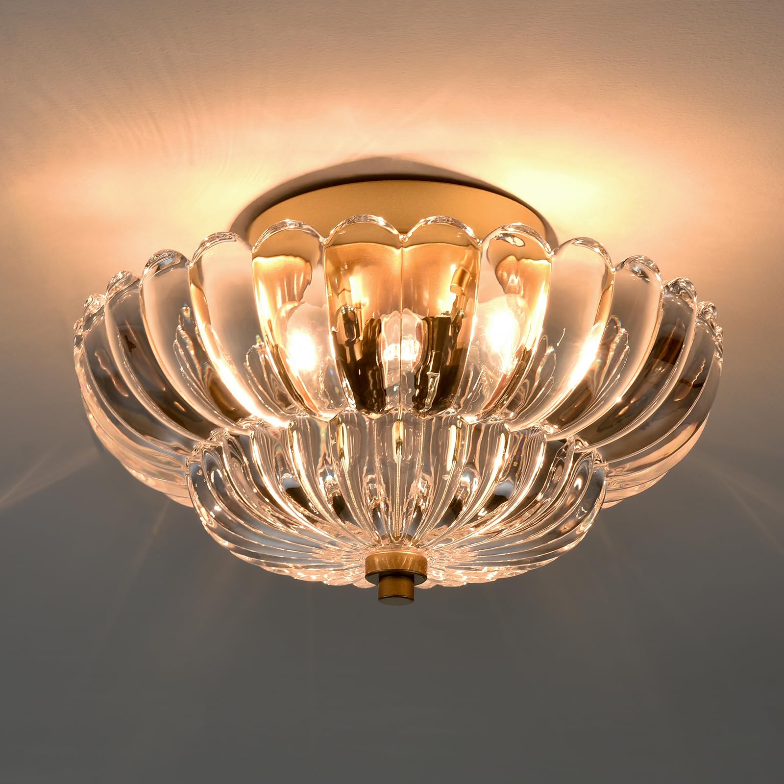 HYDELITE Gold Ceiling Light Fixture Bedroom Semi Flush Mount Ceiling Light Fixtures for Entryway Bathroom Living Room Proch with