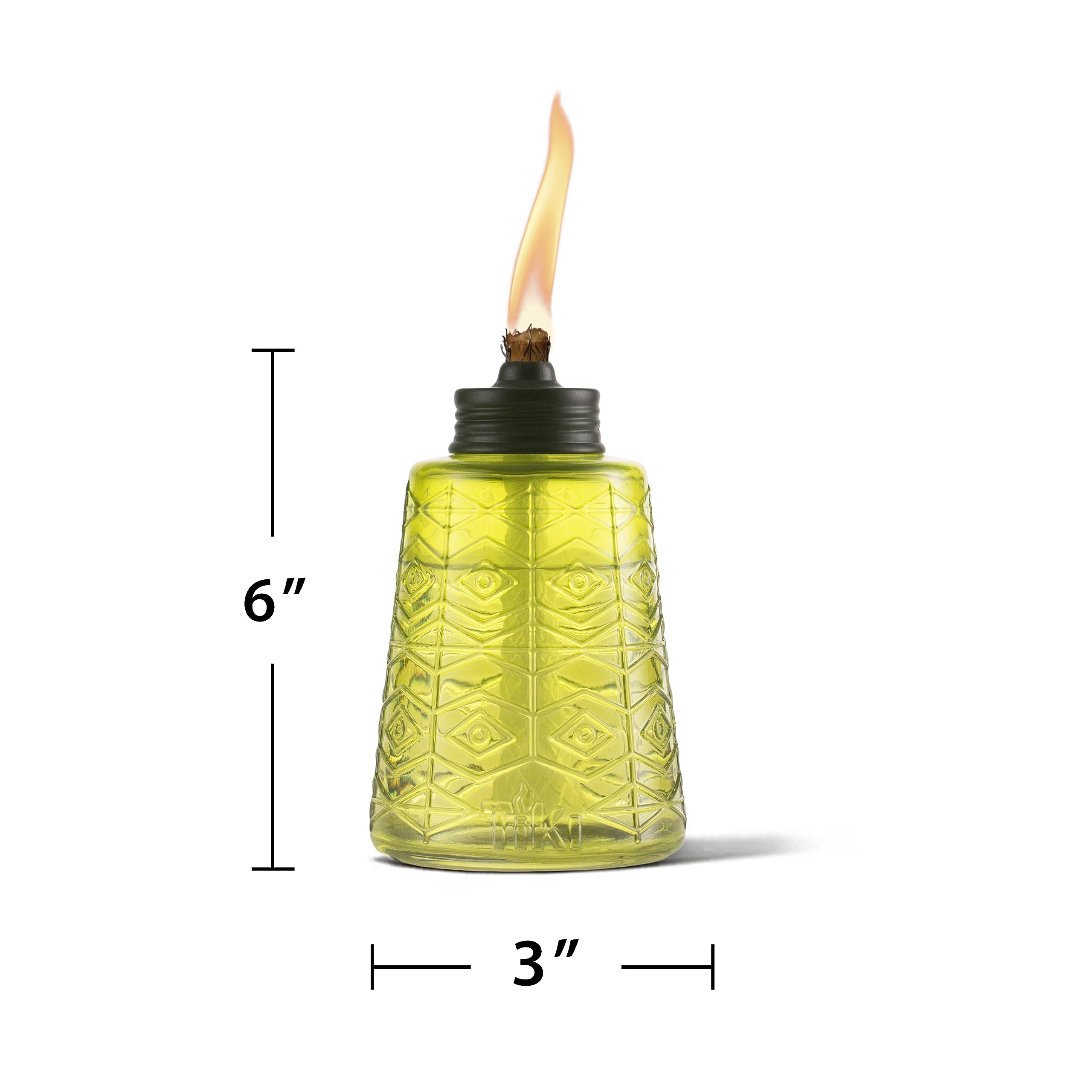 TIKI Molded Glass Outdoor Torch Set of 3, 6 in - Red, Green, Blue - Patio, Lawn, Garden Decor