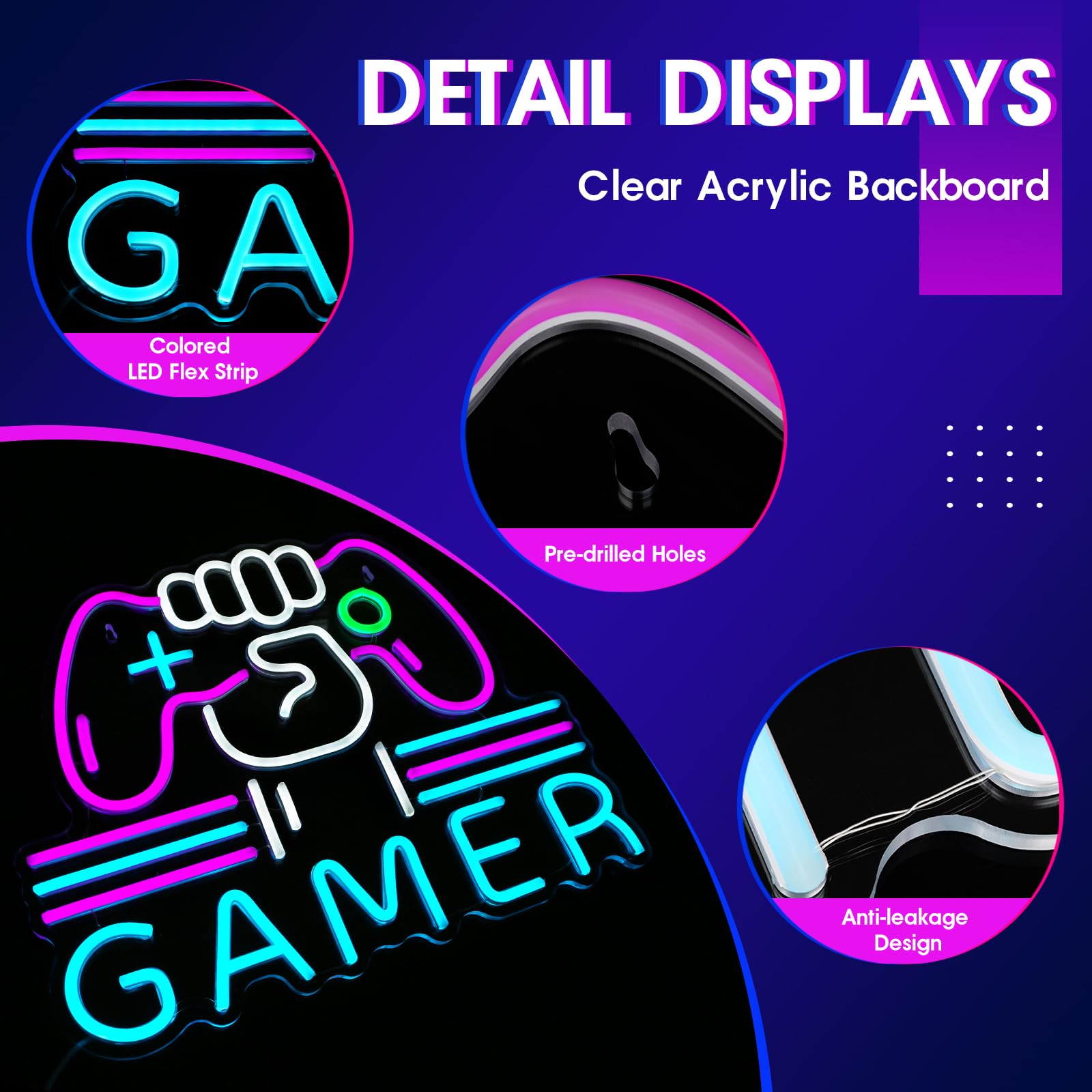 ReyeeInc Gamer Neon Sign - Bright Dimmable LED Light, 15.4x12.6in, Acrylic, Pink/Blue/White, Model RY23012, Perfect for Gaming Room