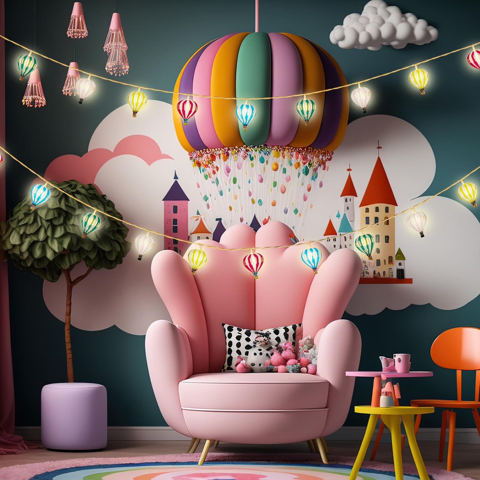 Vihose Multicolor Hot Air Balloon String Lights 20 Led 10 Ft Balloon Hanging Garland Hot Air Balloon Decorations String Banners Battery Operated For Wedding Birthday Room Wall Party Hanging Decor