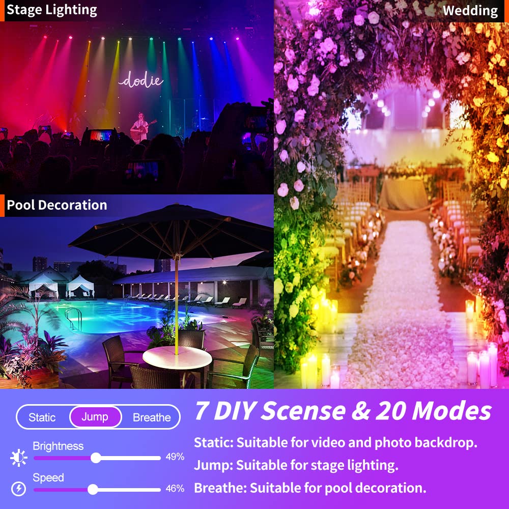 4 Pack Rgb Led Flood Light With Stake, Outdoor Diy Color Changing Stage Party Lights 150W Equivalent 2700K-6500K White Light Dimmable Rgb Colored Spotlighs Uplight For Events By App Control