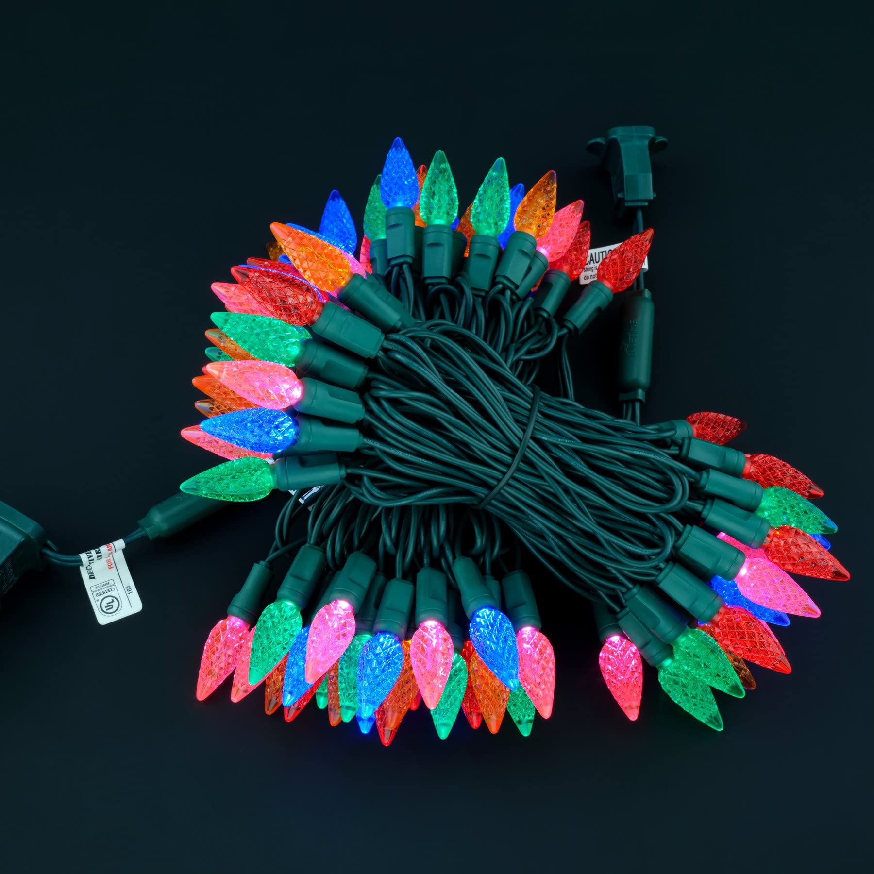 Yuletime Multicolor C6 Strawberry Led Christmas Lights, 33 Ft 100 Count 4'' Spacing One-Piece High Waterproof Ul Certified Strin