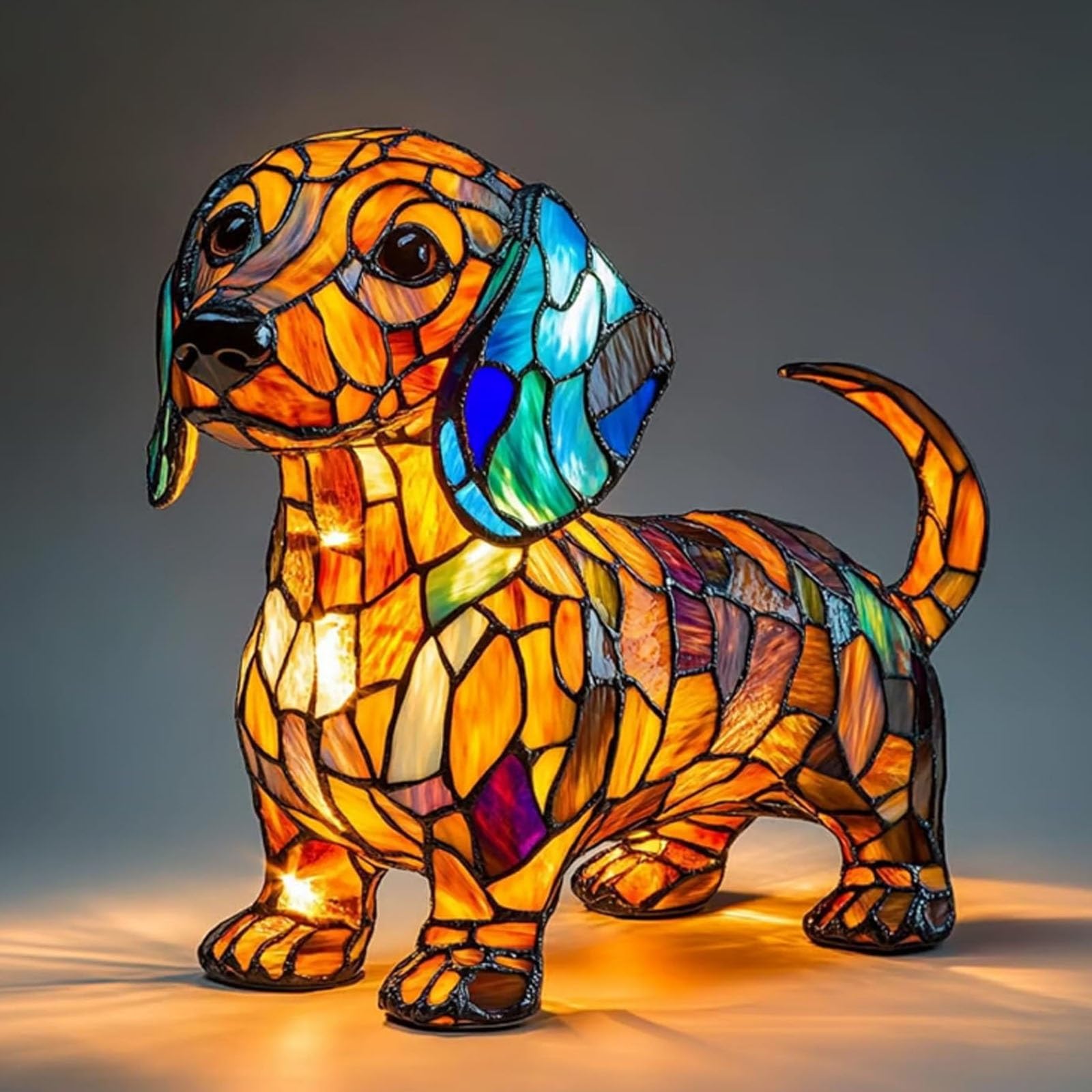 Yeesam Corgi Lamp, Dachshund Lamp, Pomeranian Lamps Stained Glass, Dog Series Art Night Light, Stained Resin French Bulldog Tabl