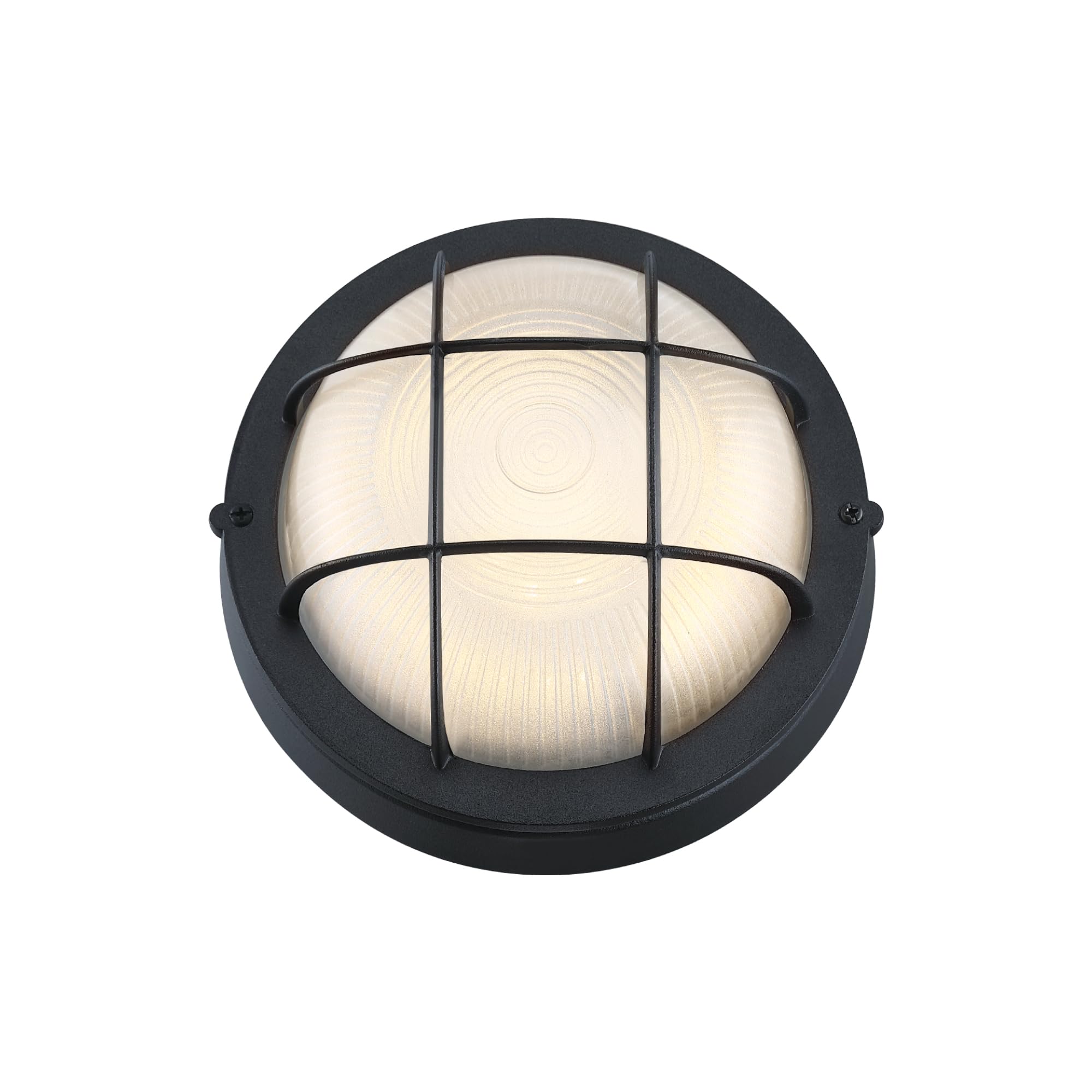 Gruenlich 8 Round Led Bulkhead Light Fixture  Outdoor Wall Lights Dimmable  Sauna & Exterior Lighting  Etl Rated  15W 1500 Lumen  3000K Warm White  Black Cast Aluminum  Wall/Ceiling Mount  1 Pack