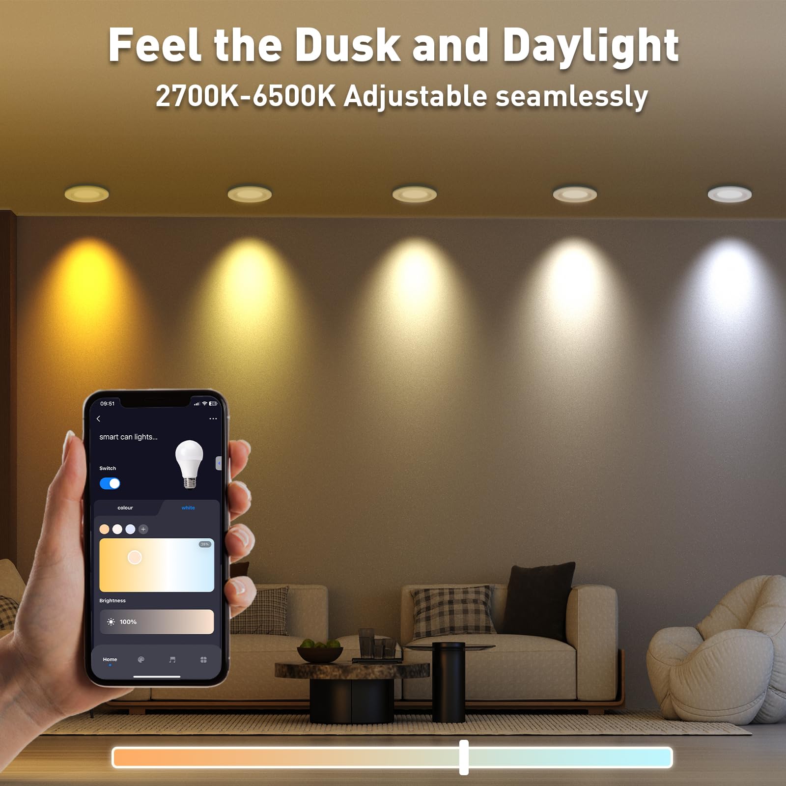 Rollin Light Smart Recessed Lighting 5/6 Inch - 6 Pack Wi-Fi Rgb Color Changing Led Recessed Can Lights, 13W 1050Lm Dimmable Ret