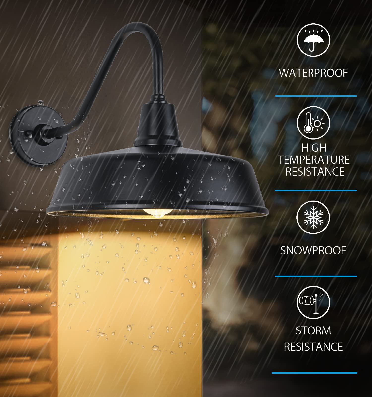 JOESA 15 inch Outdoor Gooseneck Barn Light Fixture with a 15 inch Long Extended Arm - Dusk to Dawn Porch Light, Vintage, and a R