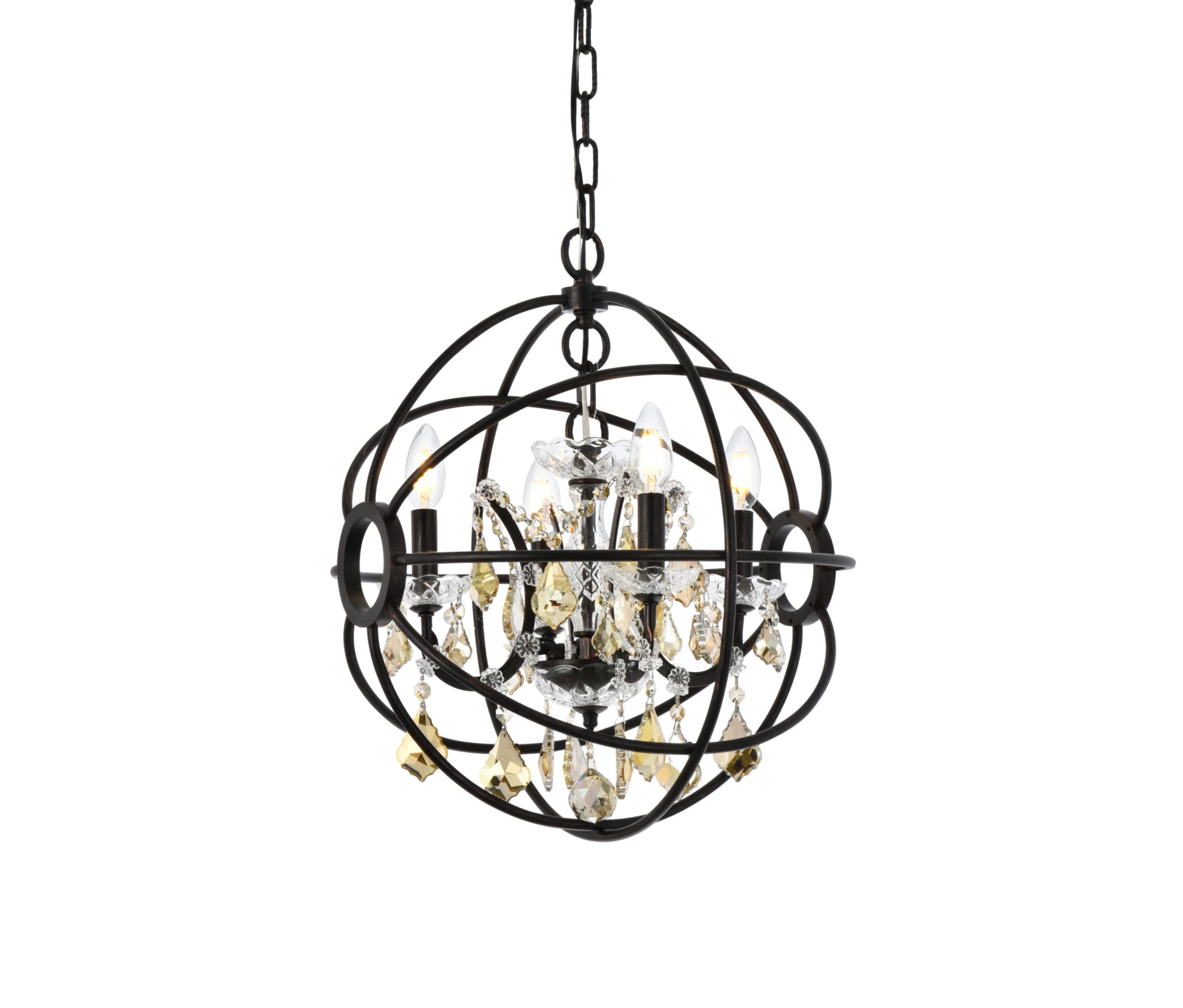 Elegant Lighting 1130D17DB-gT-Rc 17 Dia x 195 H in geneva Pendent Lamp - Dark Bronze&#44 Royal cut golden Teak crystals